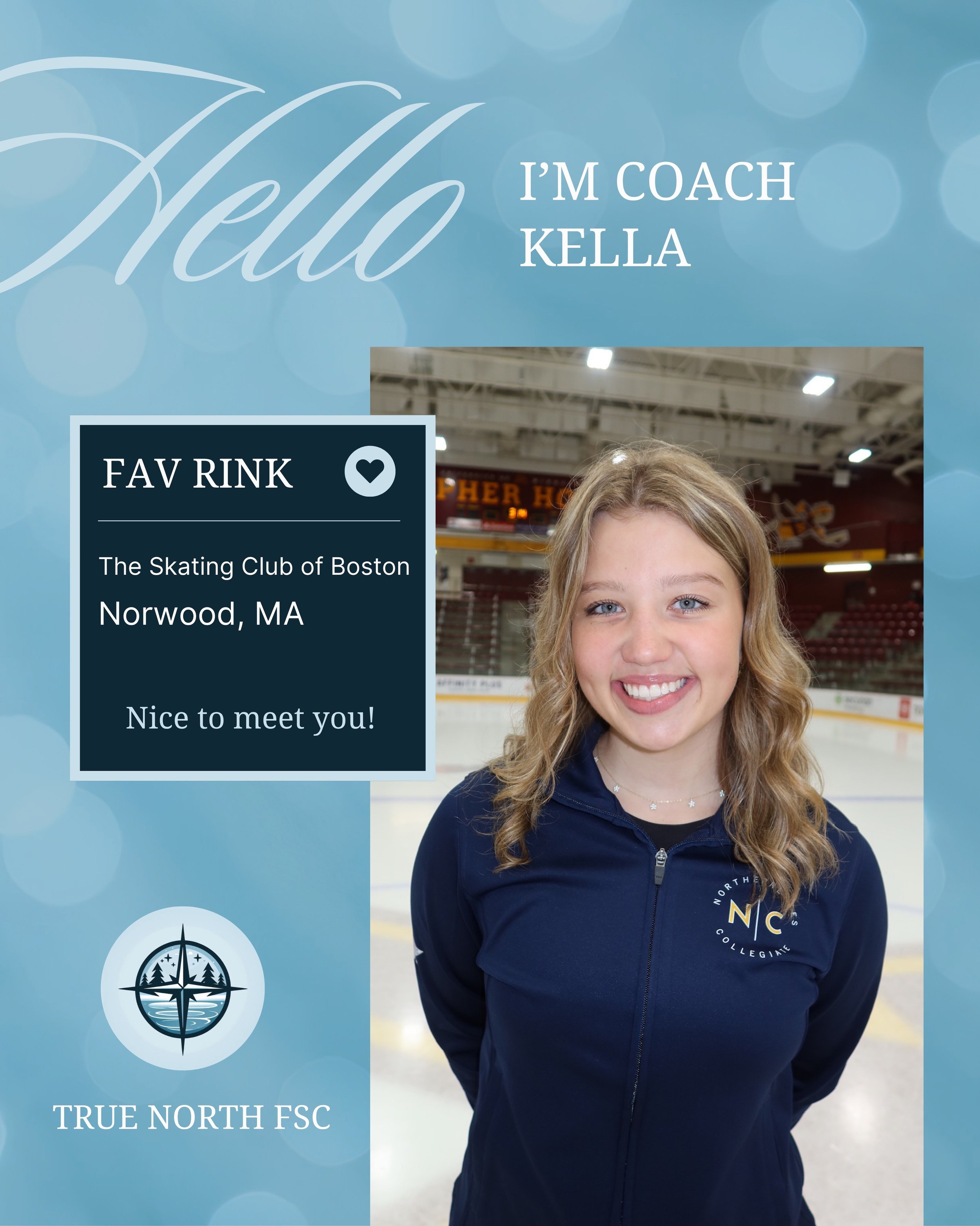 ✨ MEET OUR COACHES ✨

From early morning ice to favorite coffee orders, get to know the personalities behind the rink! ⛸️💖

Coach Kella
🏕️ MN Summer Favorite - Days at the cabin or visiting Duluth
🍇 Go-To Rink Drink - Grape Propel
🌮 Favorite Dinn