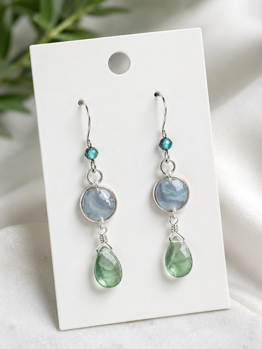 Aqua Green Teardrop Gemstone Earrings