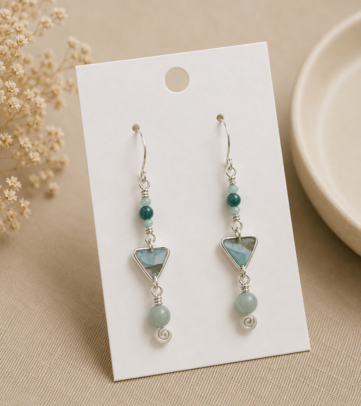 Aqua Green Boho Drop Earrings