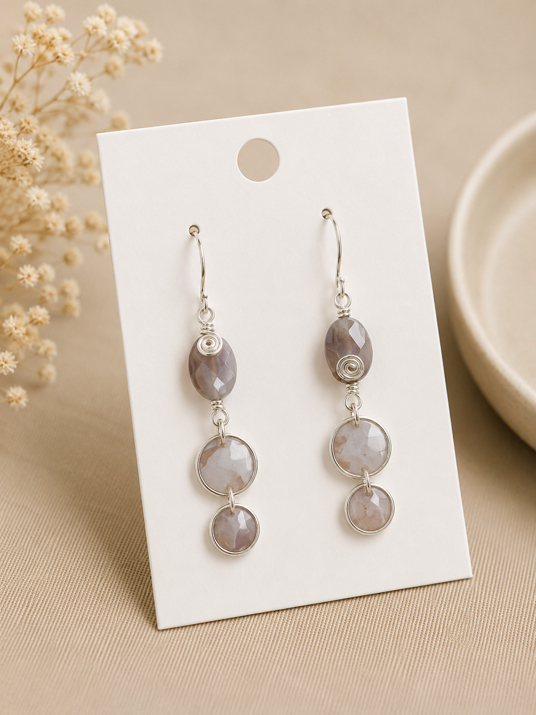 Silver Gray Layered Drop Earrings