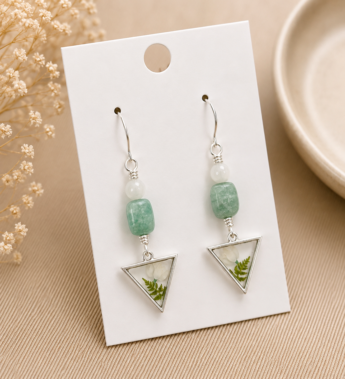 Triangle Fern Gemstone Earrings