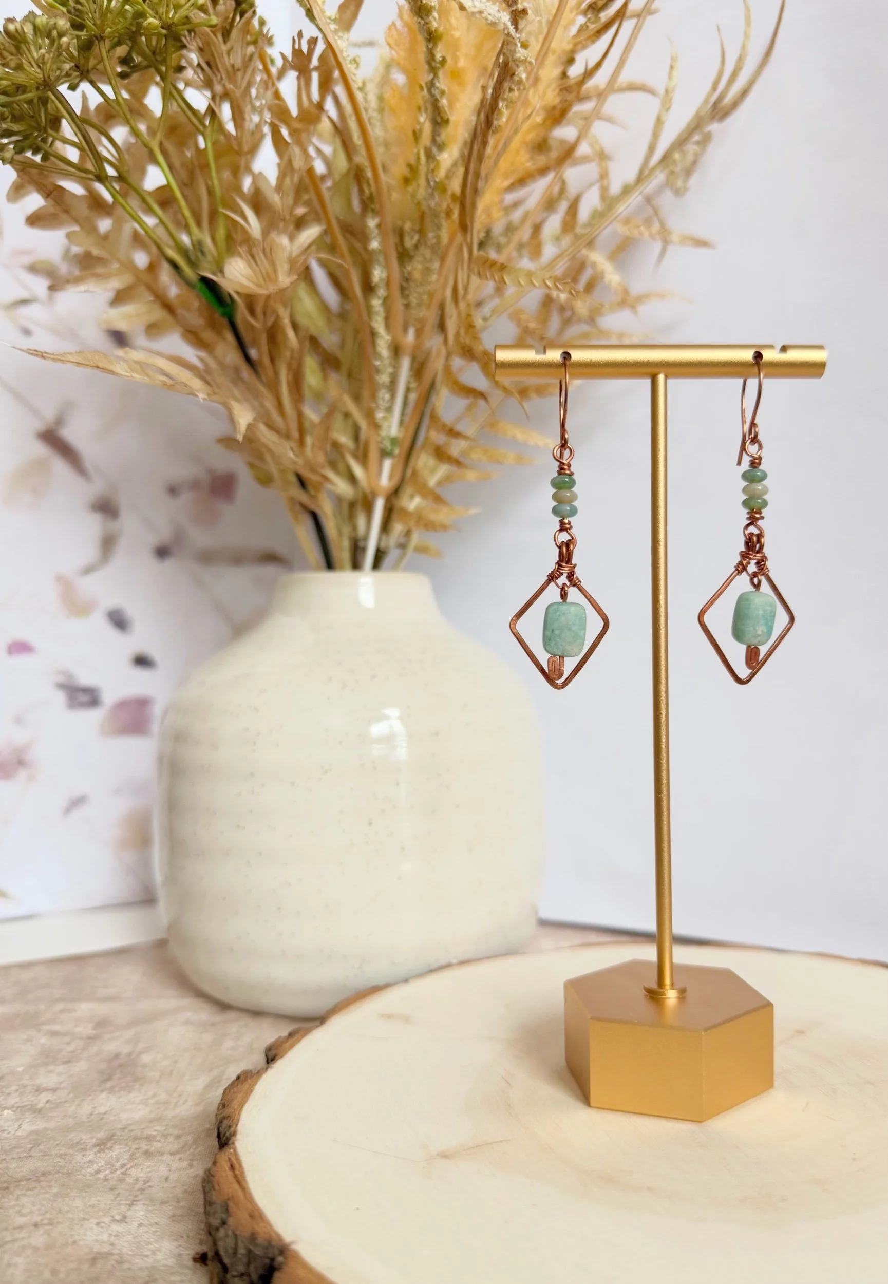 Amazonite Diamond Drop Earrings