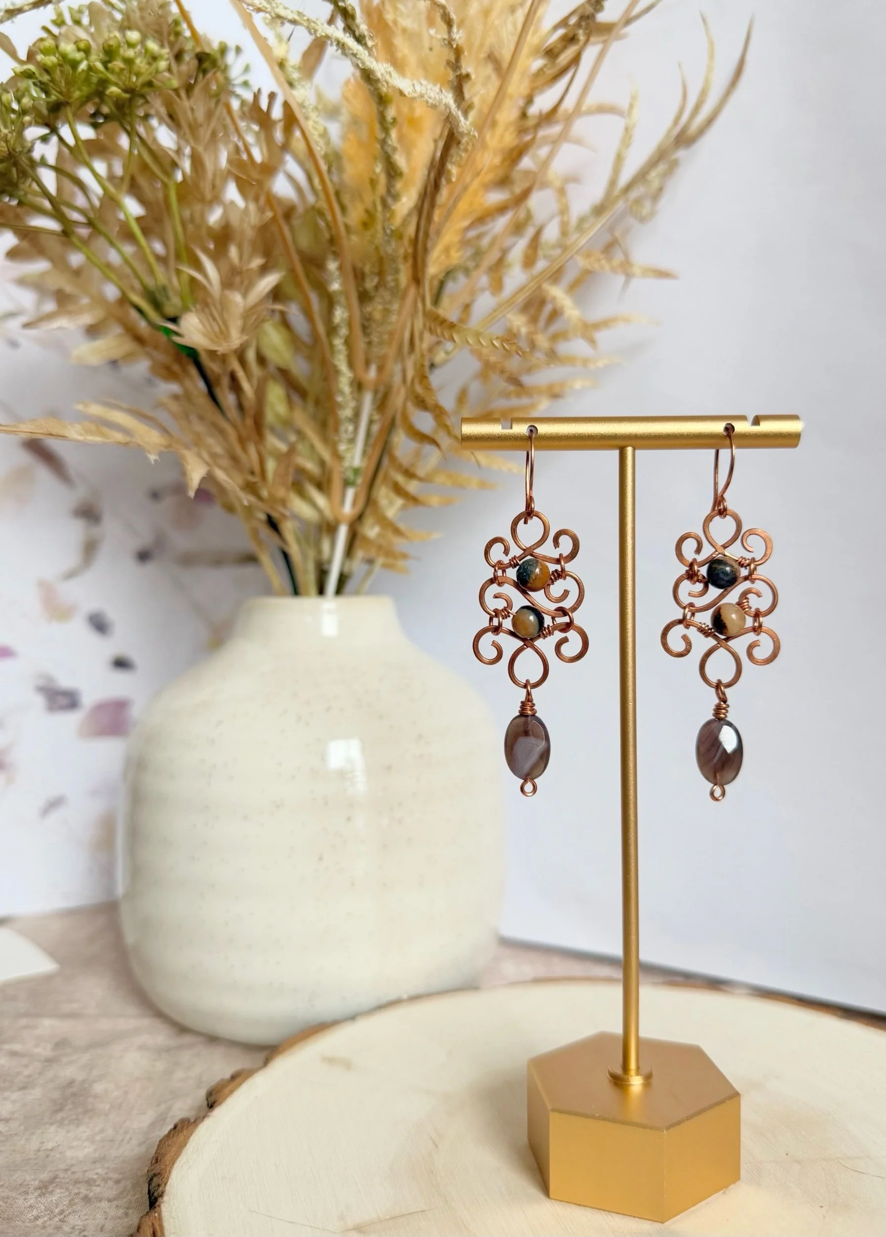 Earthstone Copper Scroll Earrings