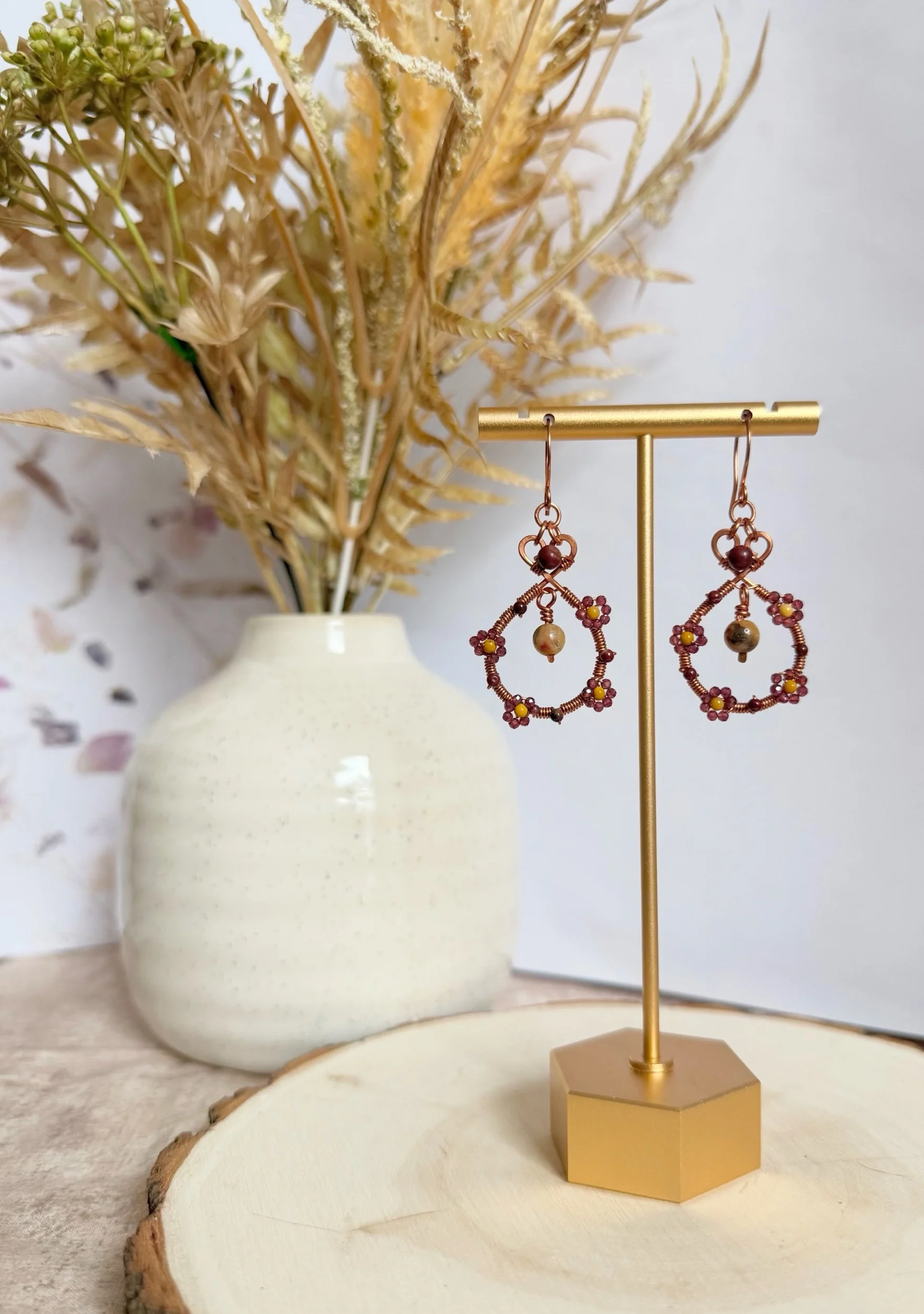 Floral Gemstone Hoop Earrings