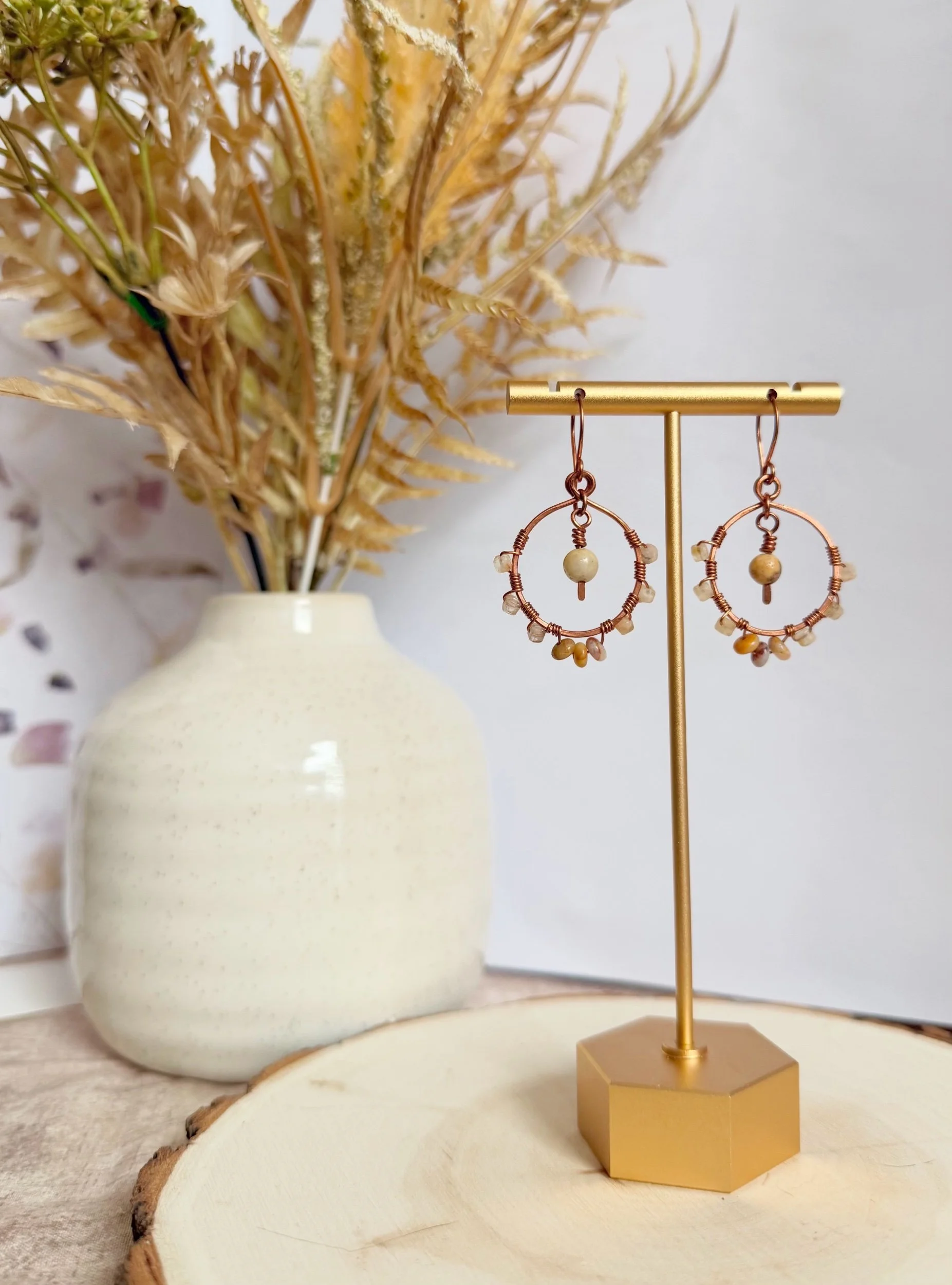 Gemstone Beaded Copper Hoops