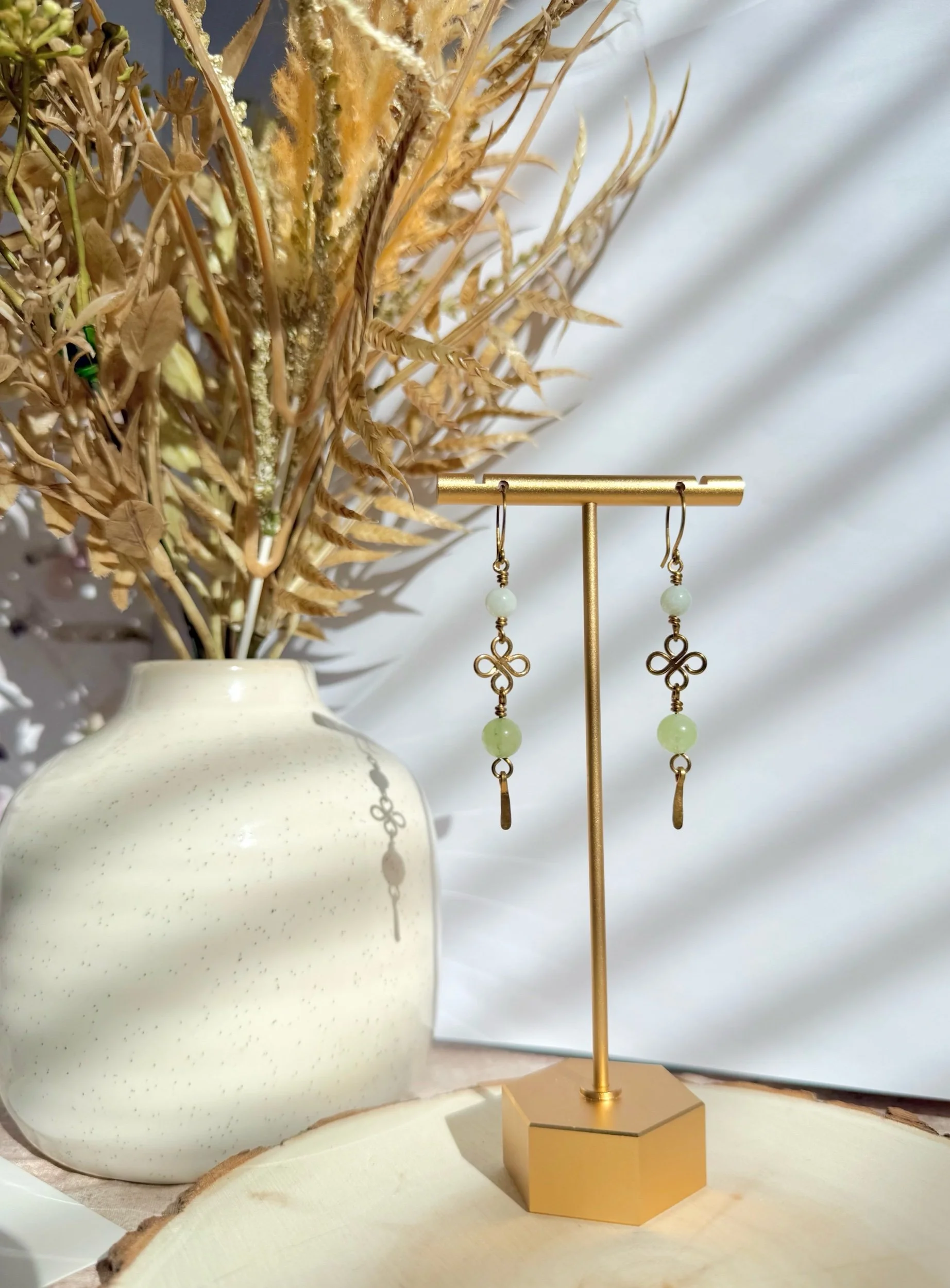 Green Stone Clover Earrings