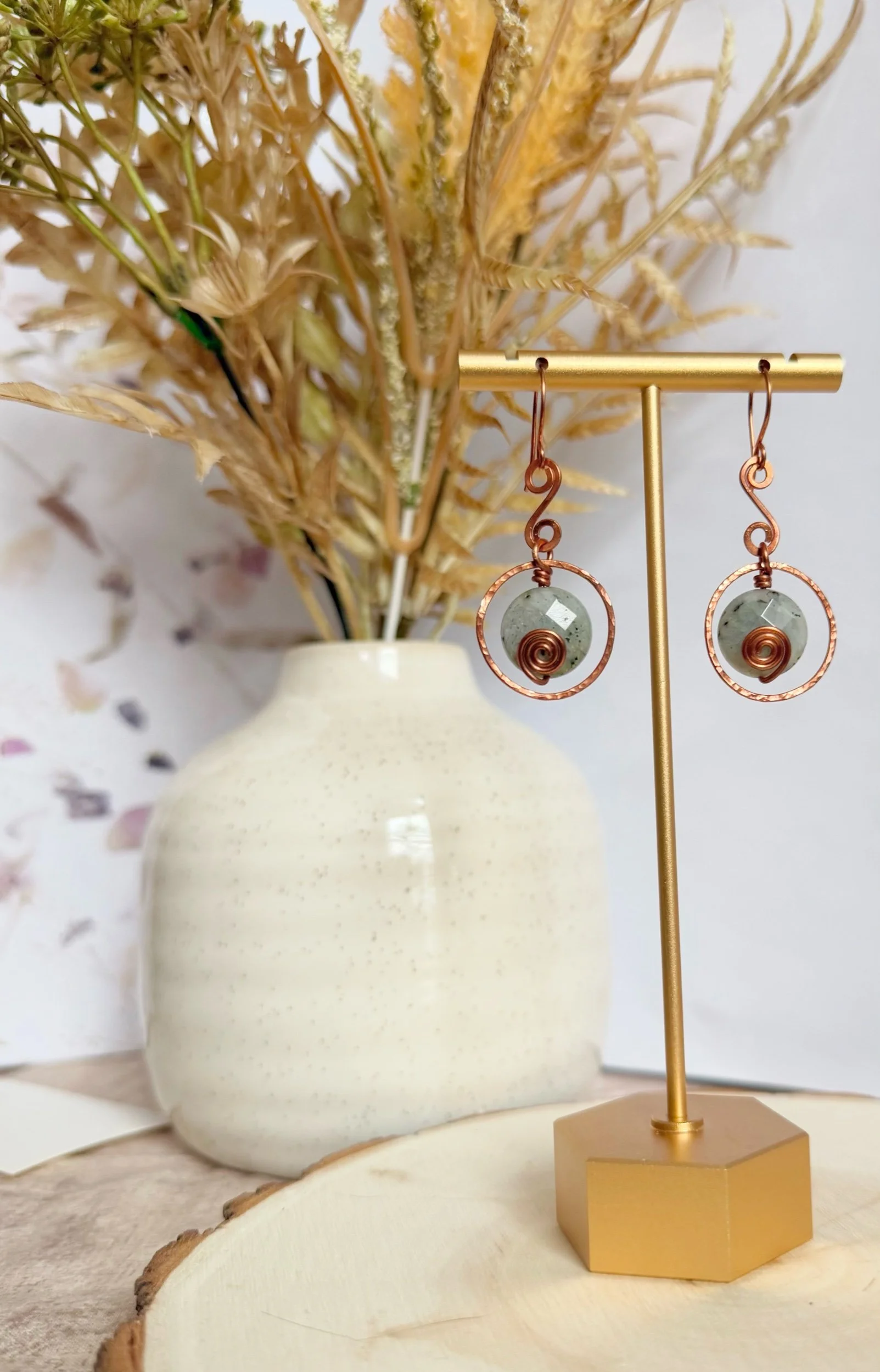 Green Stone Spiral Hoops