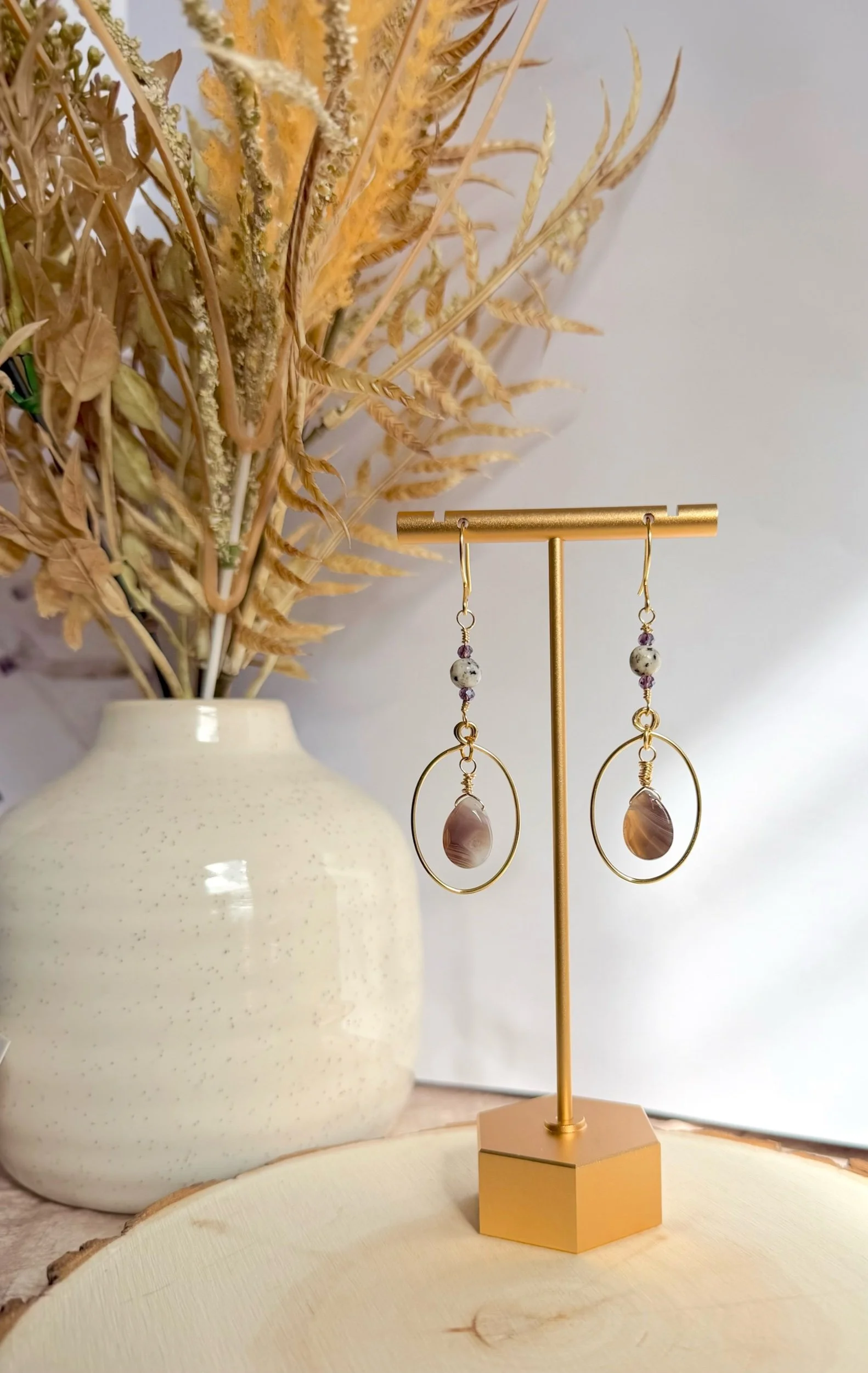 Purple Agate Hoop Earrings