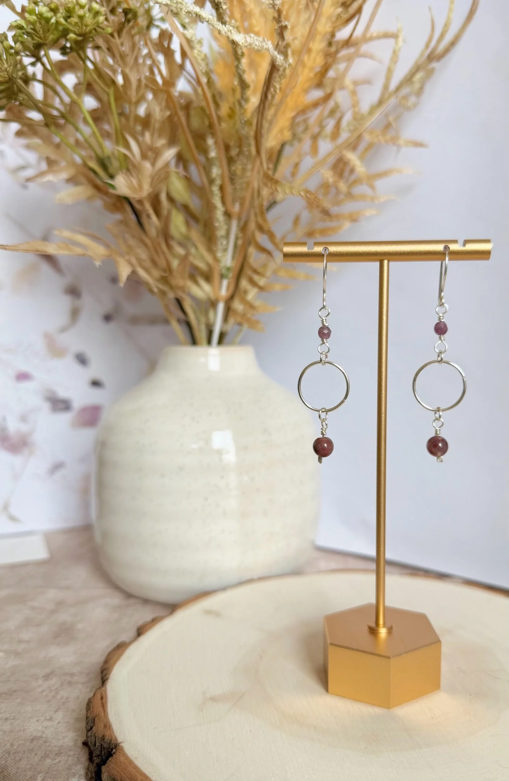 Purple Stone Circle Earrings