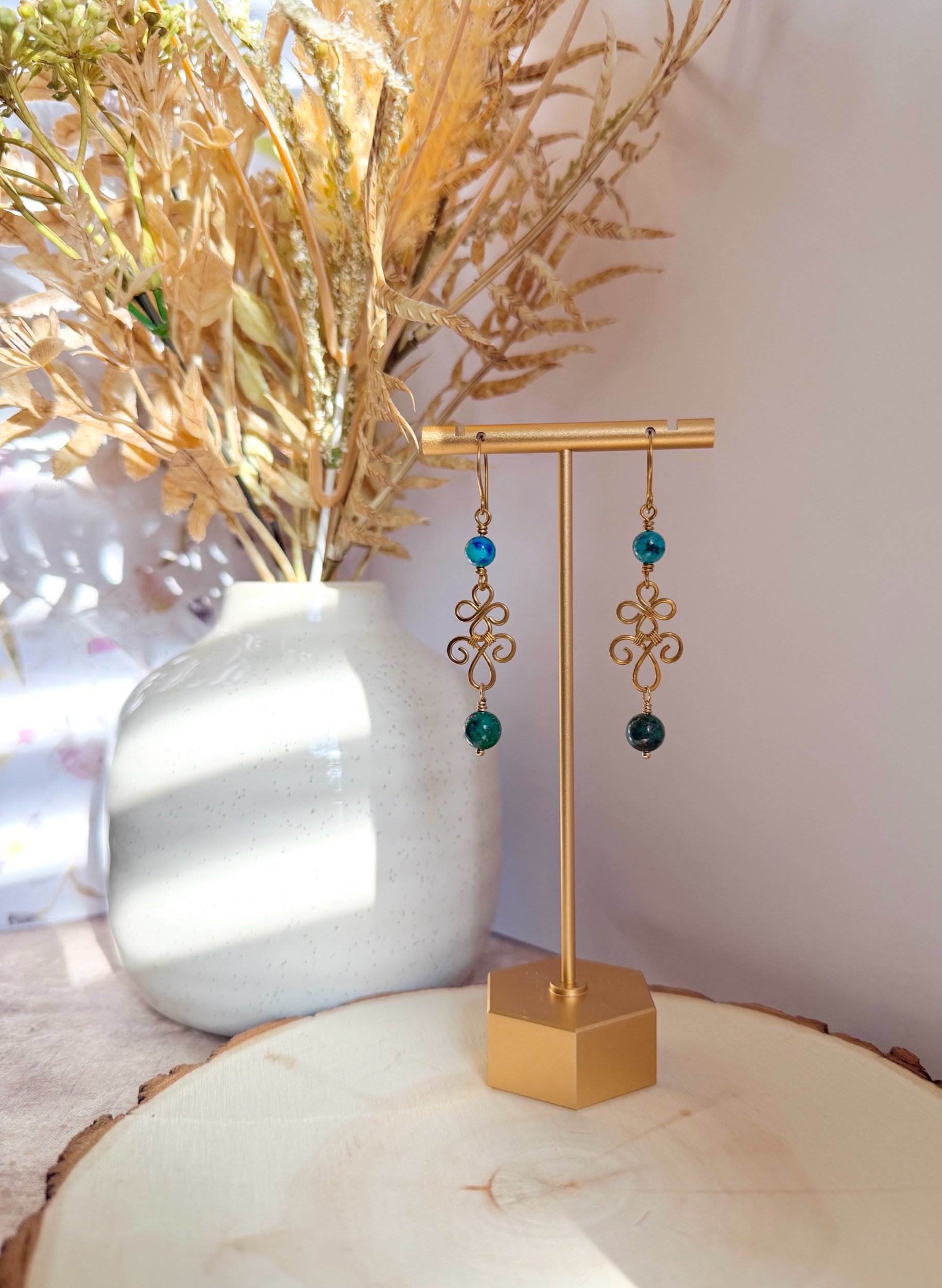 Teal Stone Scroll Earrings