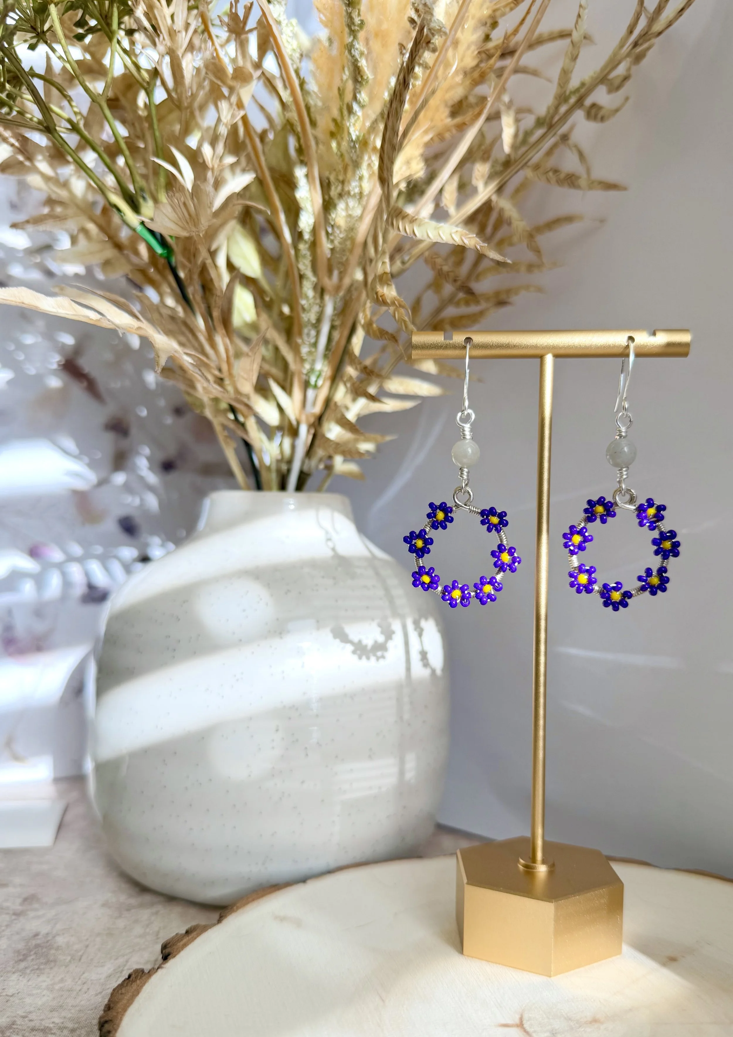 Purple Daisy Hoop Earrings