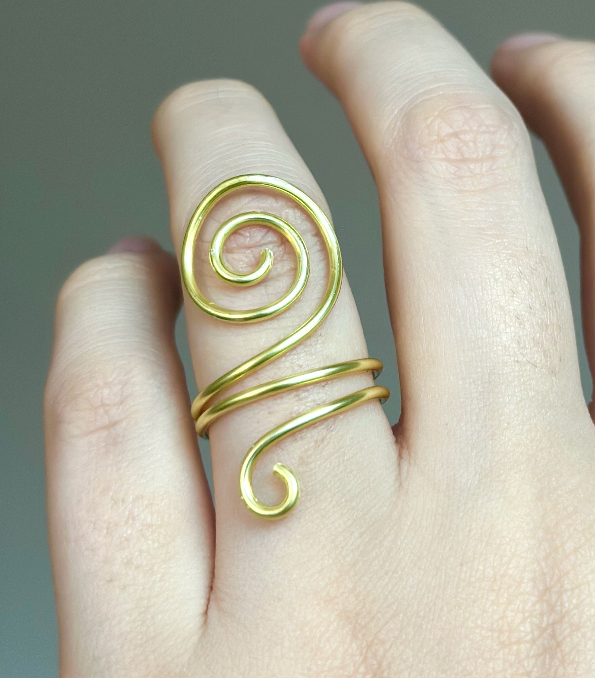 "Golden Spiral Statement Ring – Handcrafted with Gold-Plated Sterling Silver Wire"