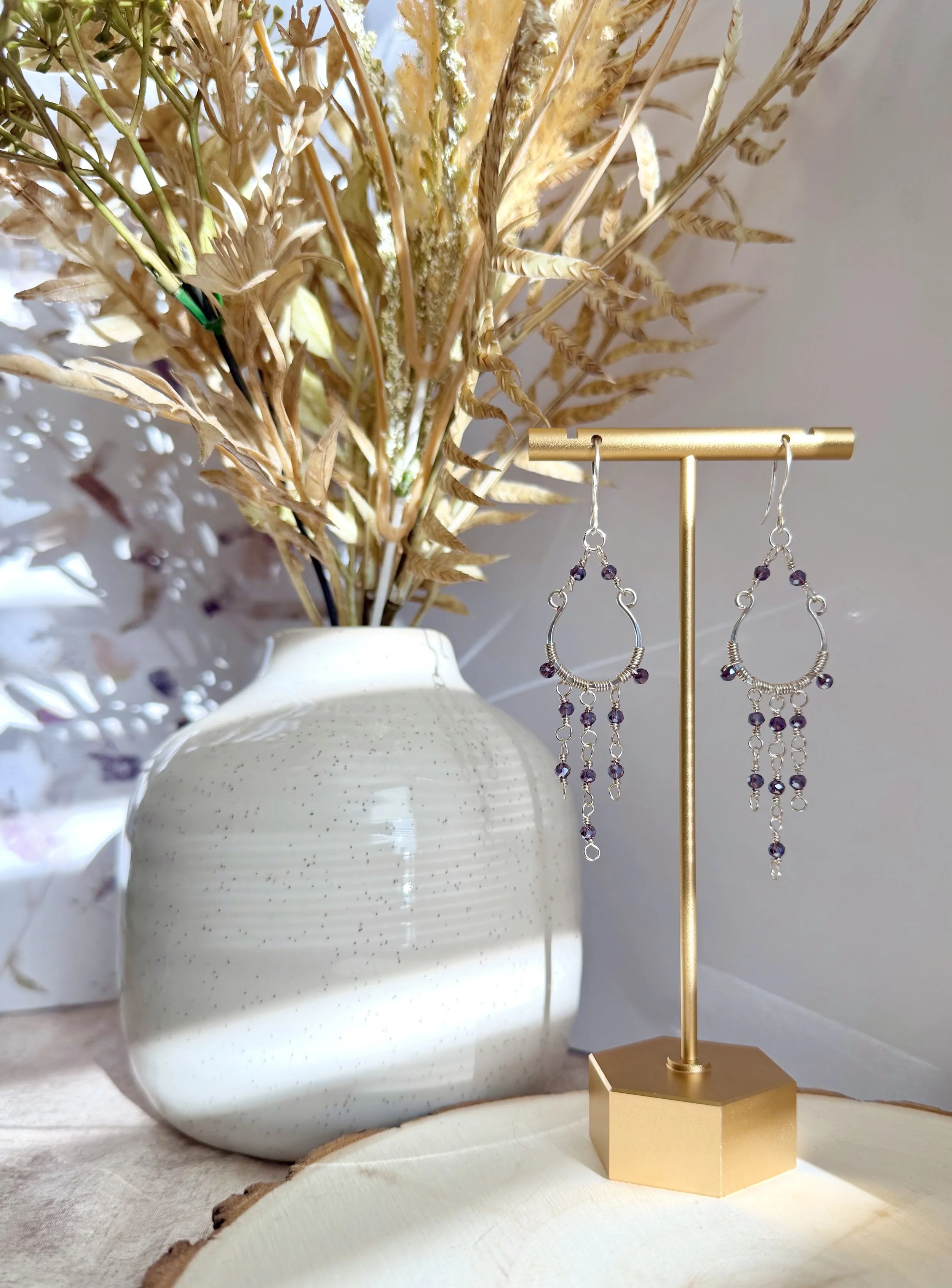 Purple Beaded Chandelier Earrings