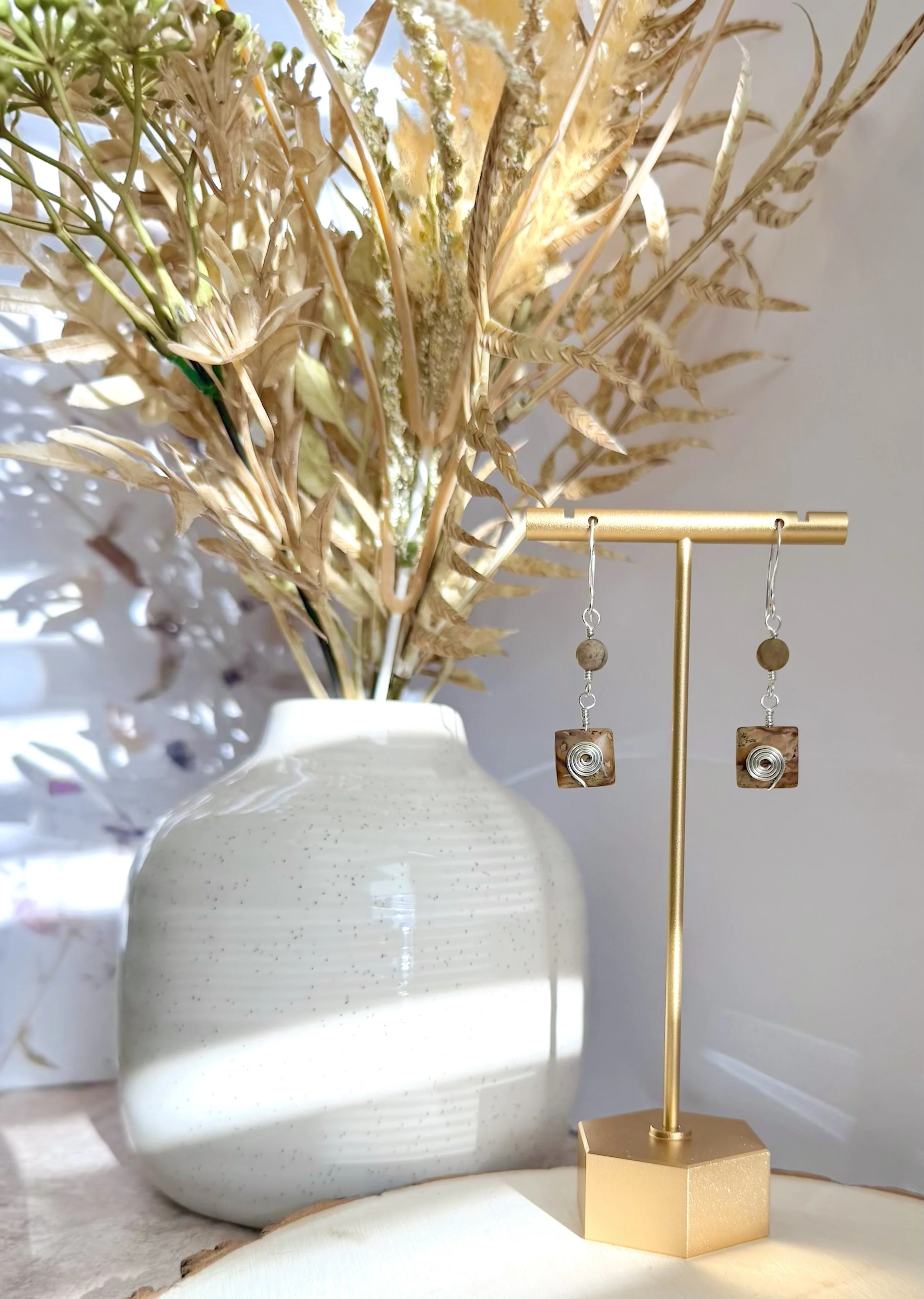 Earthtone Square Swirl Earrings