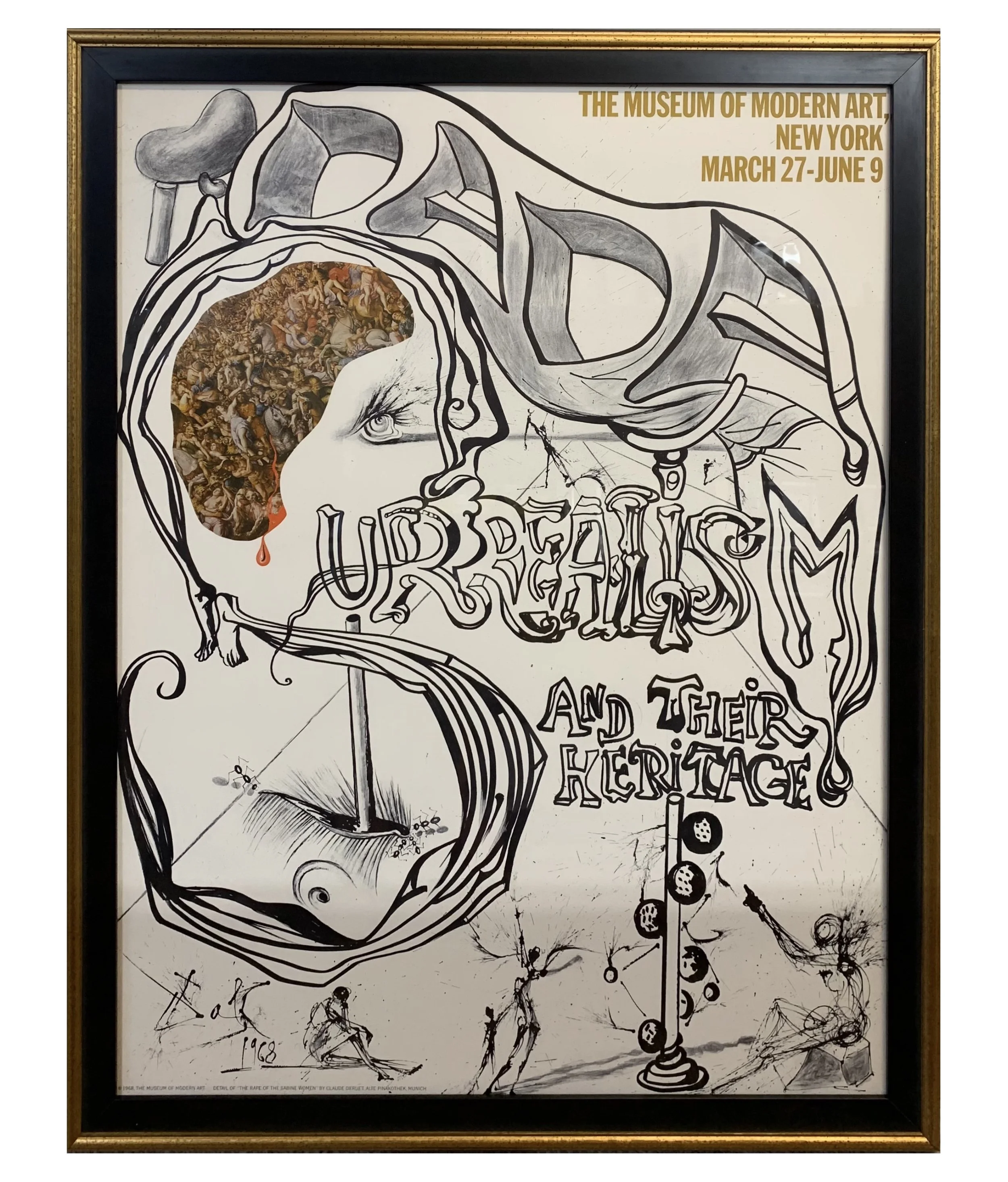An original commercial lithograph by Salvador Dali for an exhibition of Dada Surrealism at New York City's Museum of Modern Art in an archival frame.
