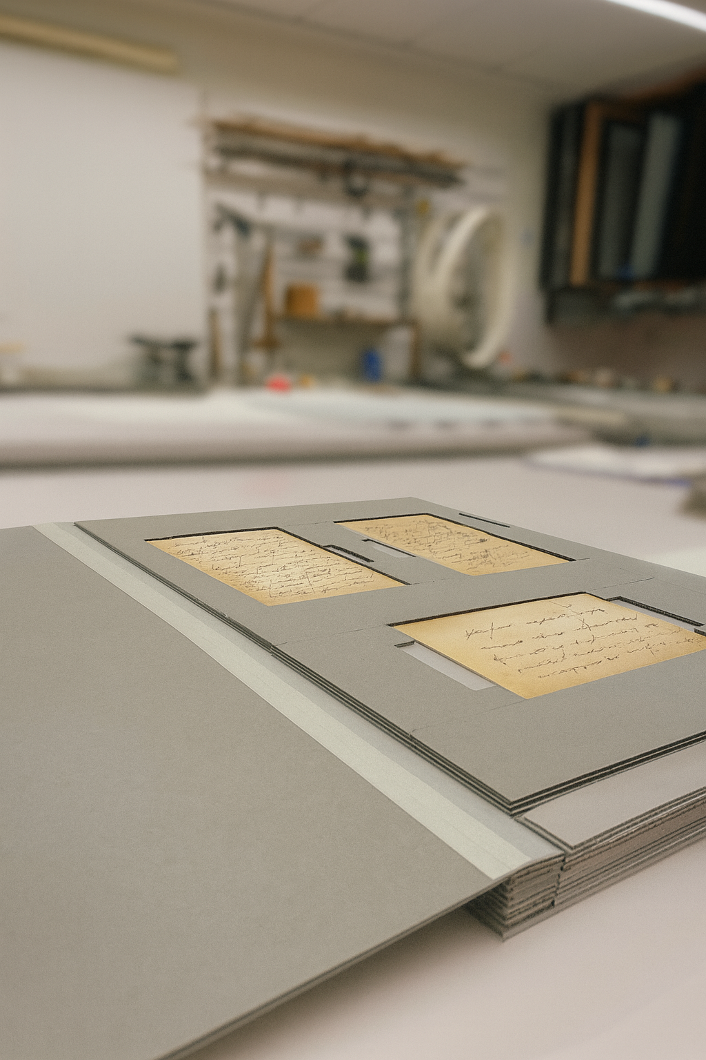 An example of custom-made preservation housing for a collection of antique handwritten letters.