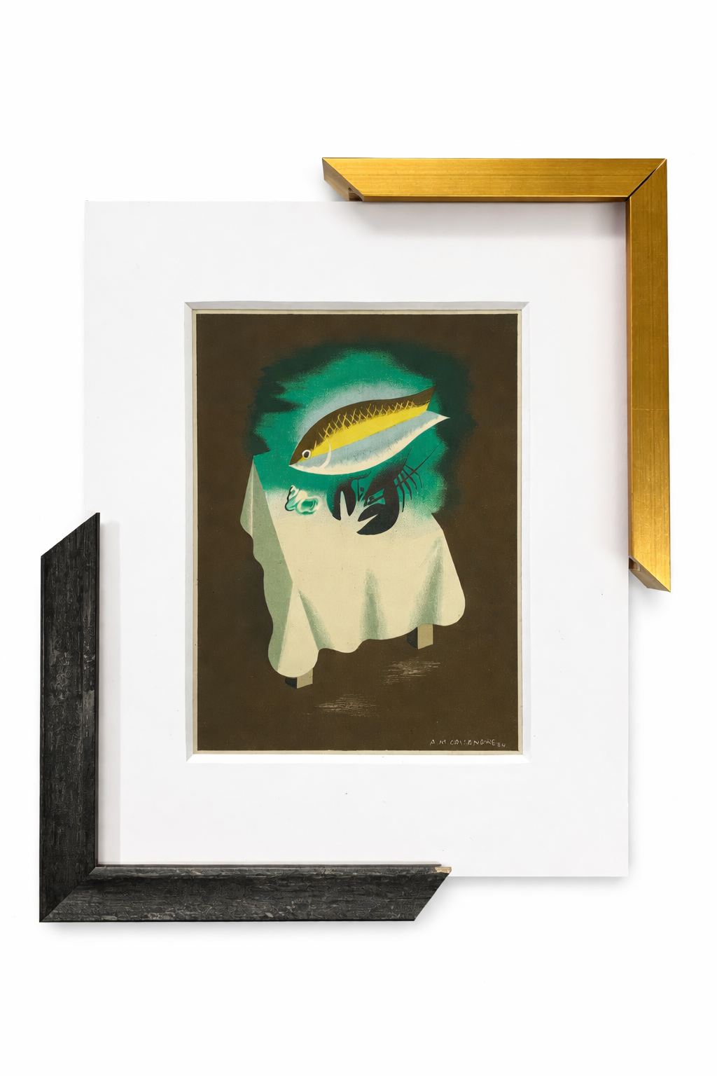 An example of custom frame selection featuring a 1930s Art Deco menu illustration by A.M. Cassandre.