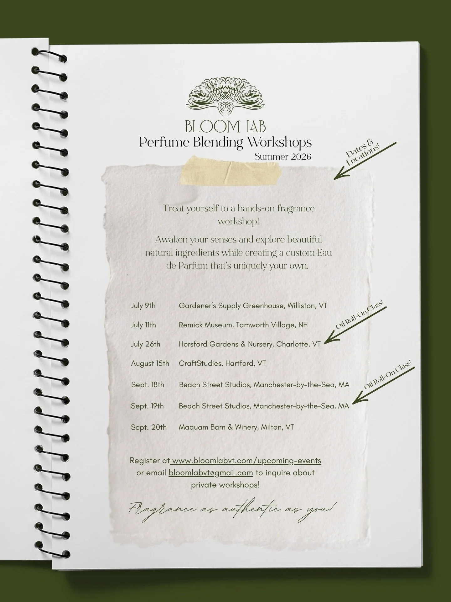 Treat yourself to a little creative escape this summer with a hands-on fragrance making workshop!

Step into the world of botanical perfumery and awaken your senses as you explore exquisite natural ingredients, learn the art of fragrance blending, an