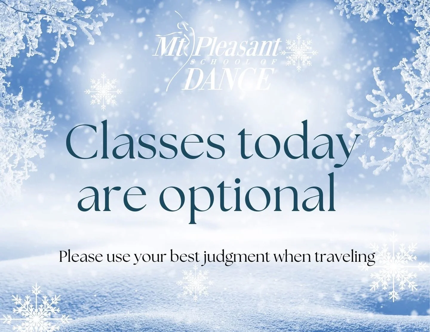 We want all our families to feel comfortable traveling tonight. Please use your best judgement for class attendance this evening!