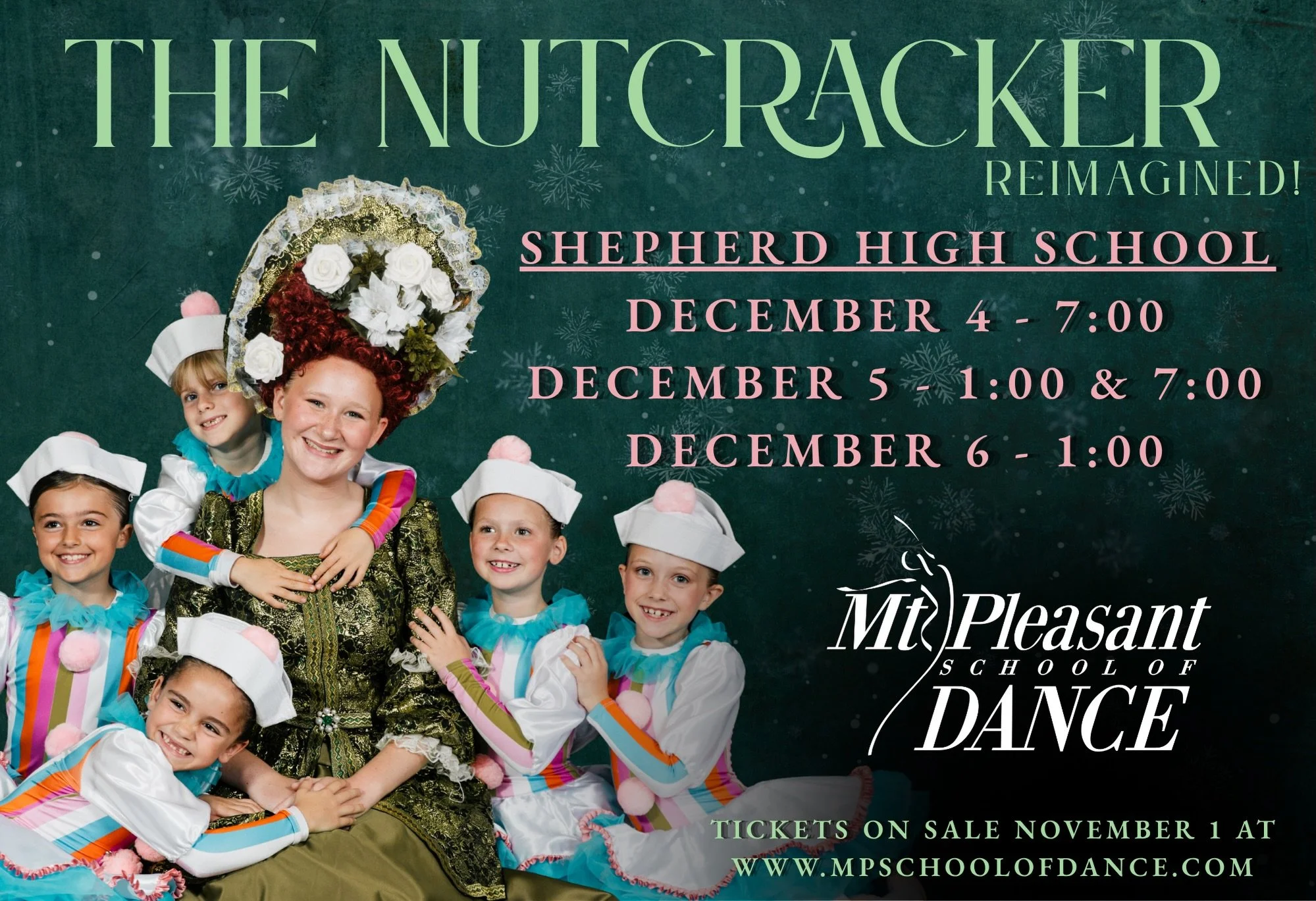 We are THRILLED to announce that we will be performing Nutcracker Reimagined! at a new space this year, Shepherd High School. ✨💗

We are excited for this new adventure and cannot wait to share our show with you all! Tickets go on sale November 1 at 