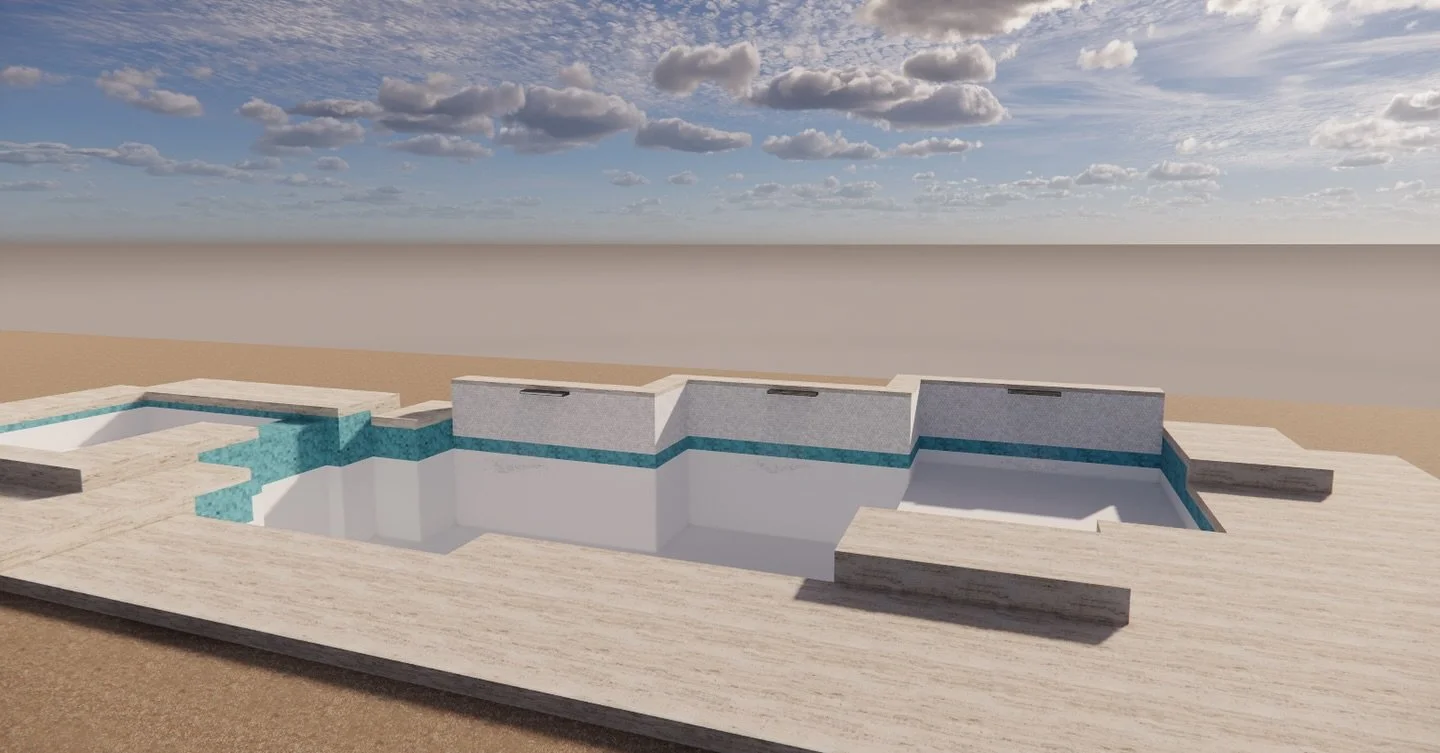 From concept to creation, Alinea Pools is ready to turn your backyard vision into reality. This stunning transformation took some creative ingenuity, reutilizing existing plumbing to add a 40&rsquo; long centerpiece wall with three stainless water sh
