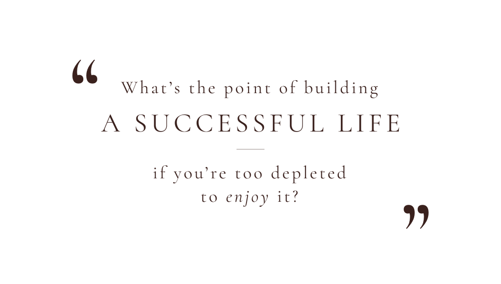 A quote about building a successful life and enjoying it, with large quotation marks on a dark background.