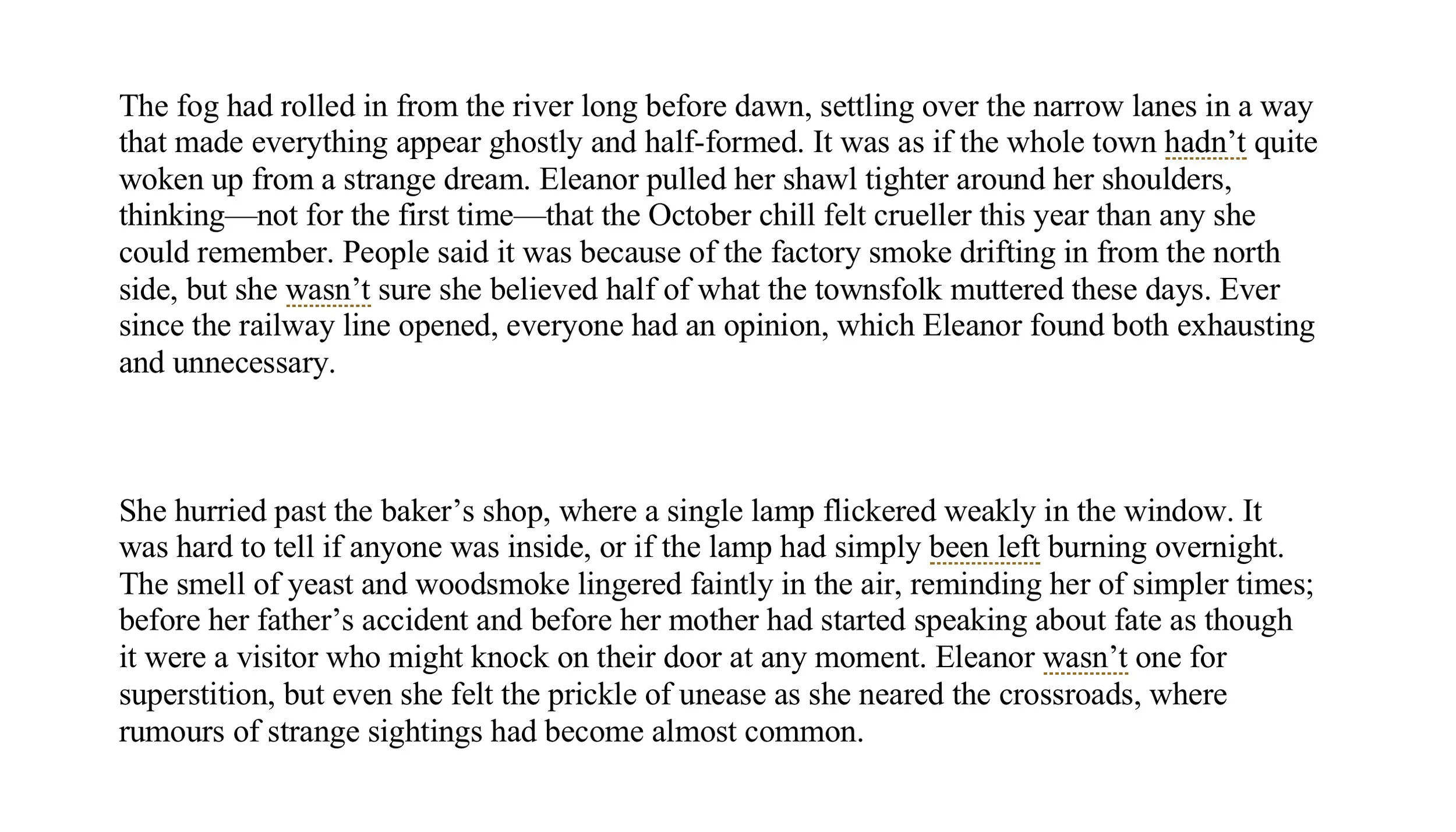 Edited historical fiction excerpt after line editing, refining clarity and pacing while preserving period voice.