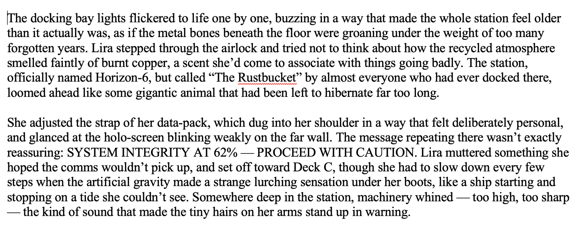 Original manuscript excerpt before editing, showing unrefined phrasing and areas flagged for clarification.