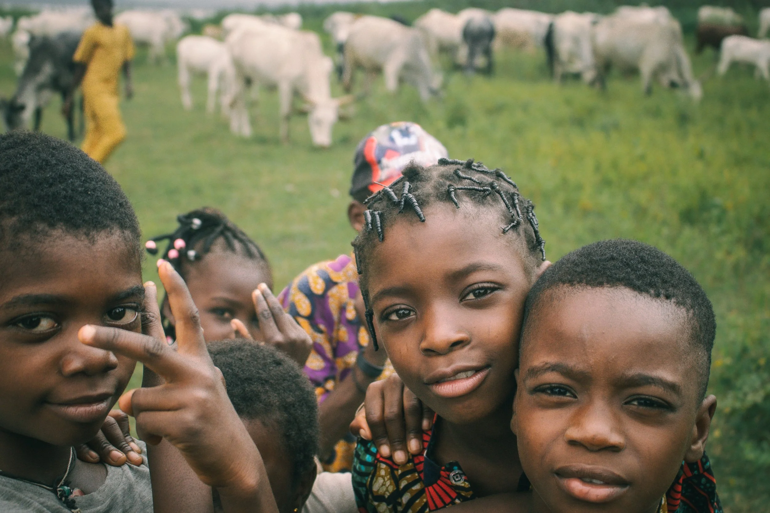 Apojola children among a cattle herd
