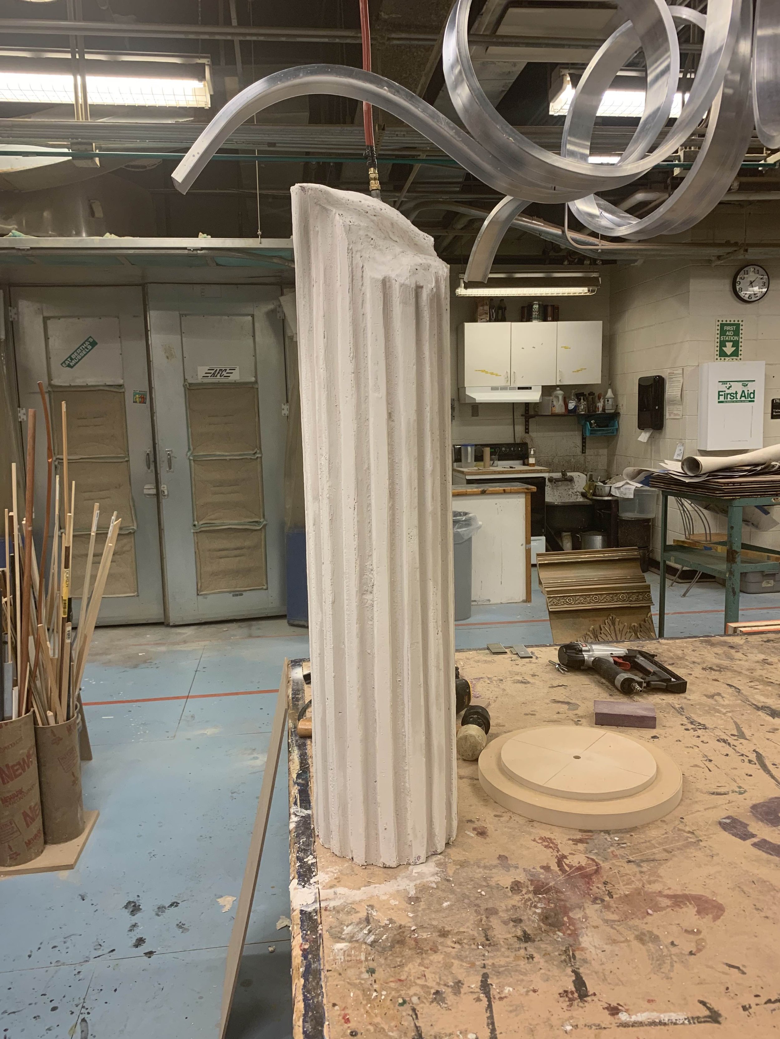 A foam and plaster pillar made for a production of Don Giovanni (UMD).
