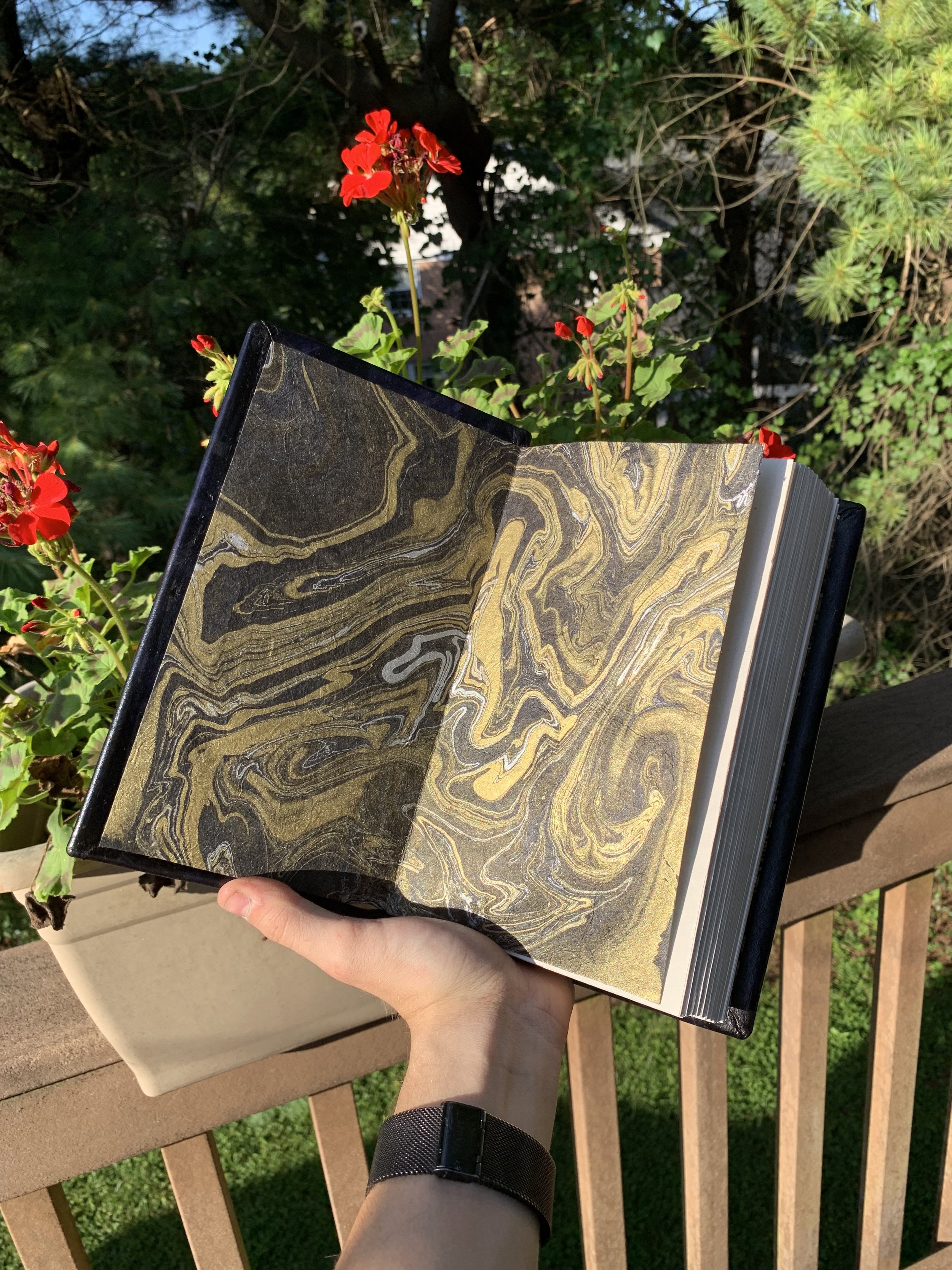 The decorative endpapers of one of my hand bound leather books.