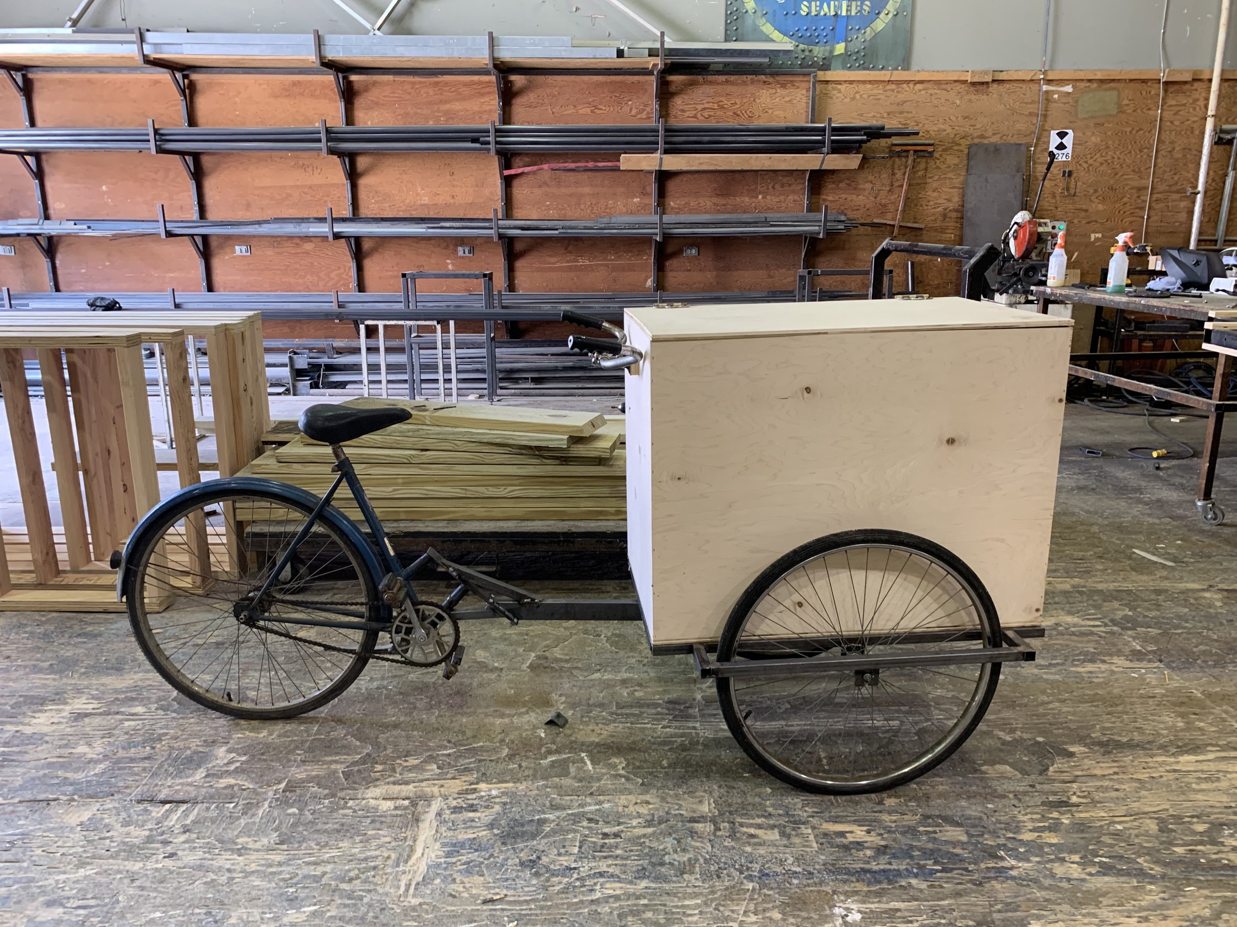 A modified bicycle that became Maurice's Contraption in a production of Beauty and the Beast (Olney Theater Center). Built in collaboration with props master Jose Nunez as an introduction to MIG welding.