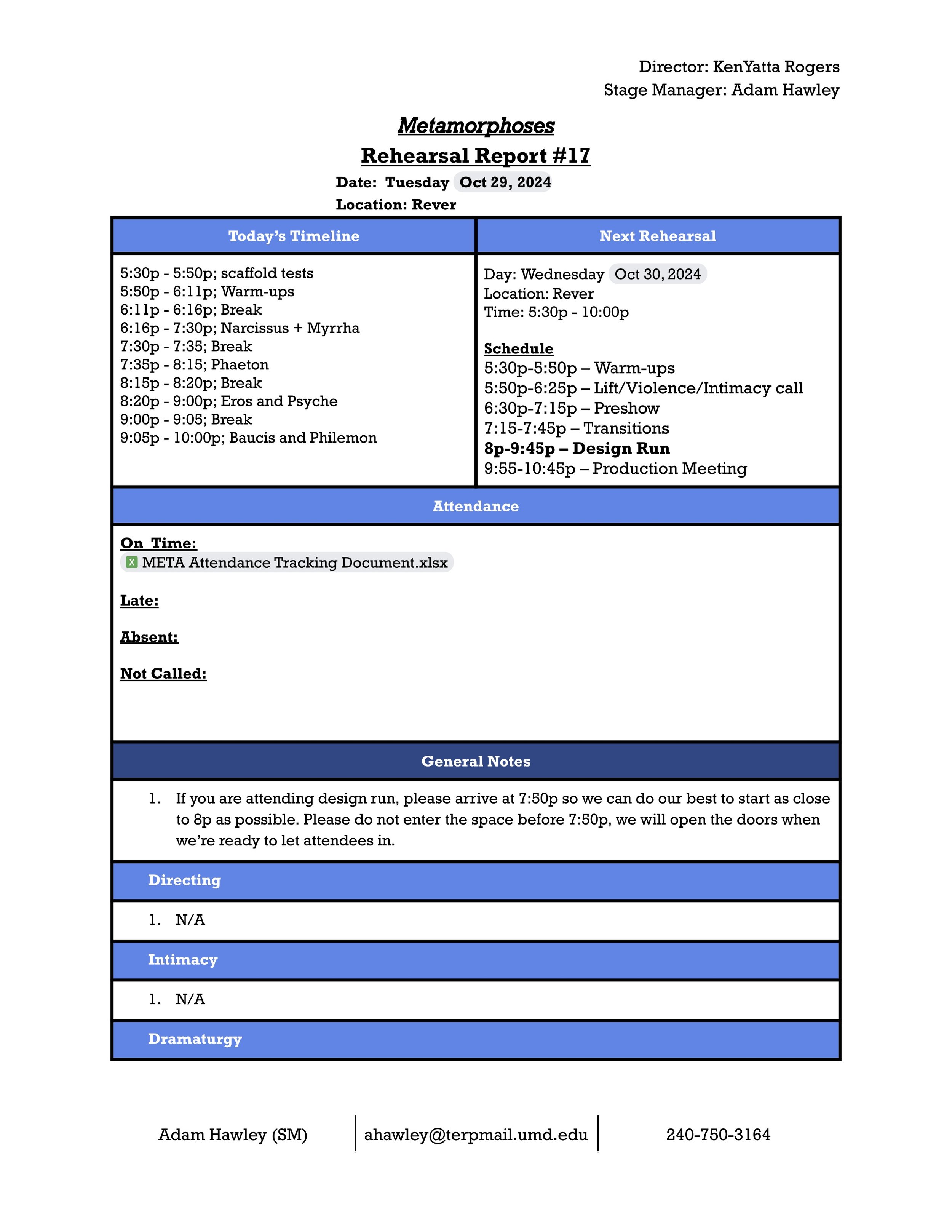 Rehearsal Report Sample p1