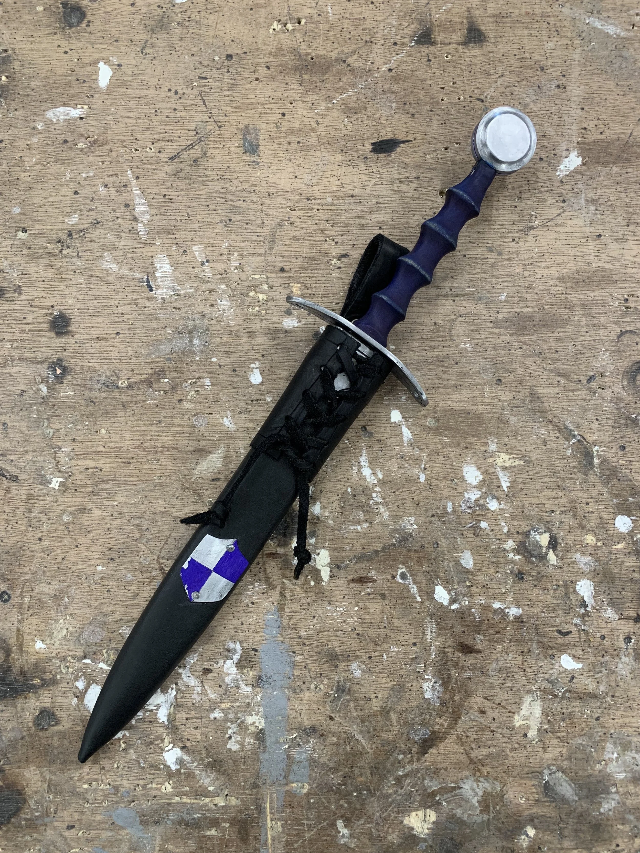 A prop dagger made as an opportunity to learn how to construct bladed weapons out of steel. 