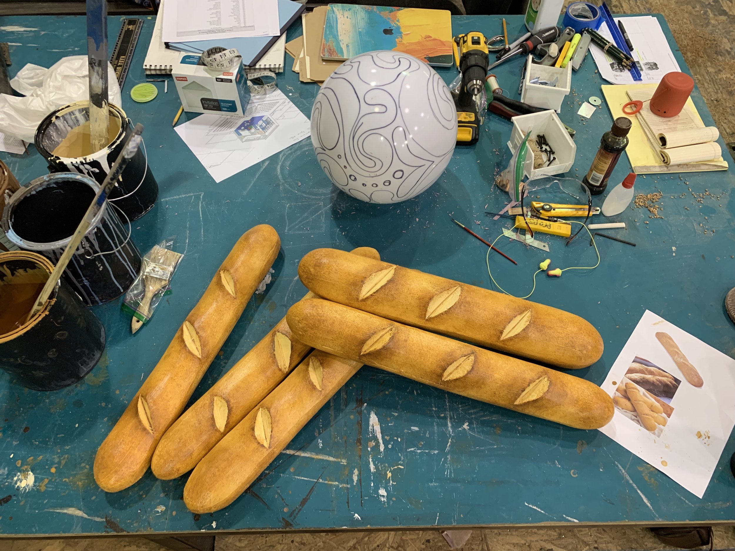 Fake baguettes made for a production of Beauty and the Beast (Olney Theater Center).