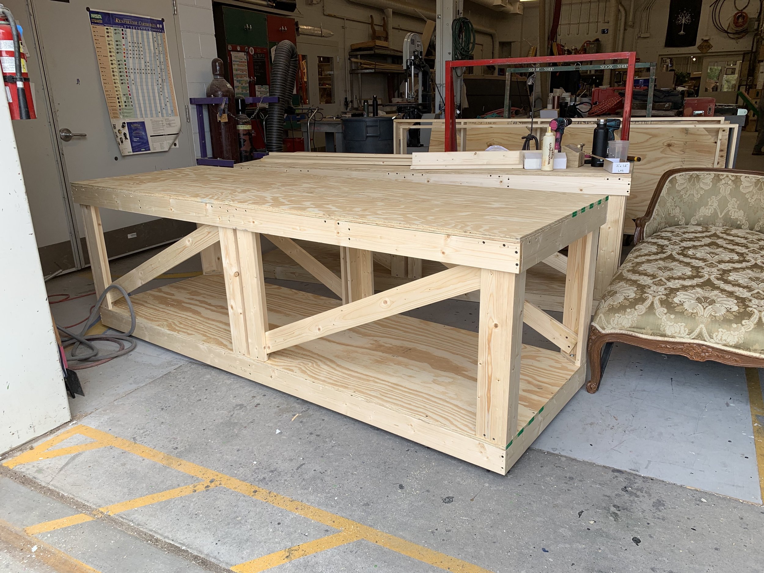 One of three linking linking tables built out of construction lumber for a production of The Flying Dutchman (The Santa Fe Opera).
