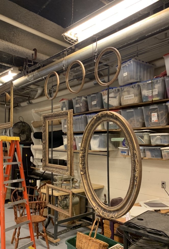 A steel frame built out of 1/2" box tube to hold portraits for a production of Emma (UMD).