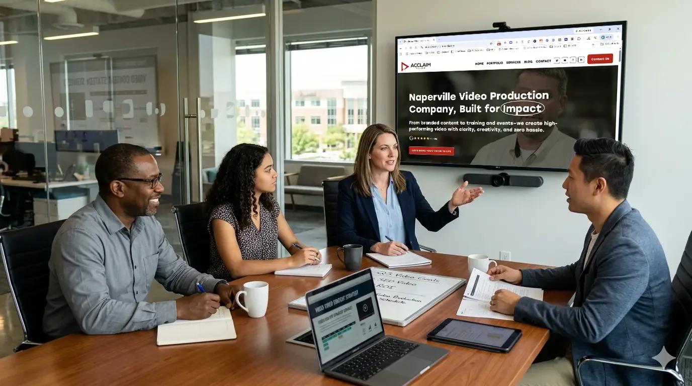 Acclaim Media video production team planning a video content strategy for a corporate client