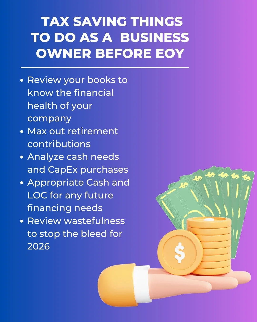 End of Year is right around the corner! Don't forget to review your books, the positives, the negatives and move forward with confidence. Another year survived is more tools in your toolbox! 
#accounting #business #financials #goals #financialplannin