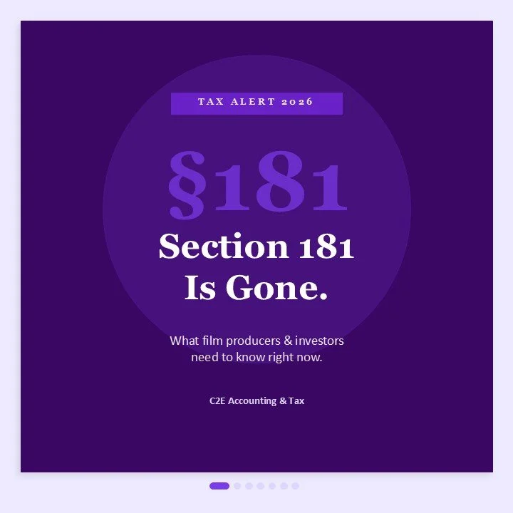 The federal film tax deduction is gone. 🎬
Section 181 expired December 31, 2025 &mdash; and if you produce or invest in film and TV, your strategy needs to change now.
Here's what that means:
&rarr; Producers: the write-off that made your project at
