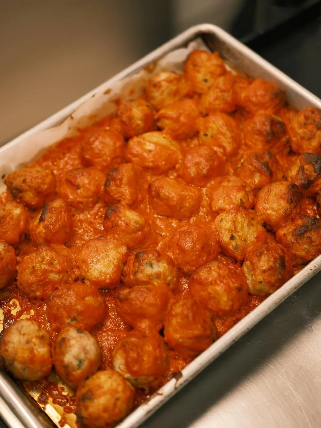 Our chicken Parmesan meatballs with spicy vodka sauce 🤤 #brisbanecatering #brisbanefood #brisbane