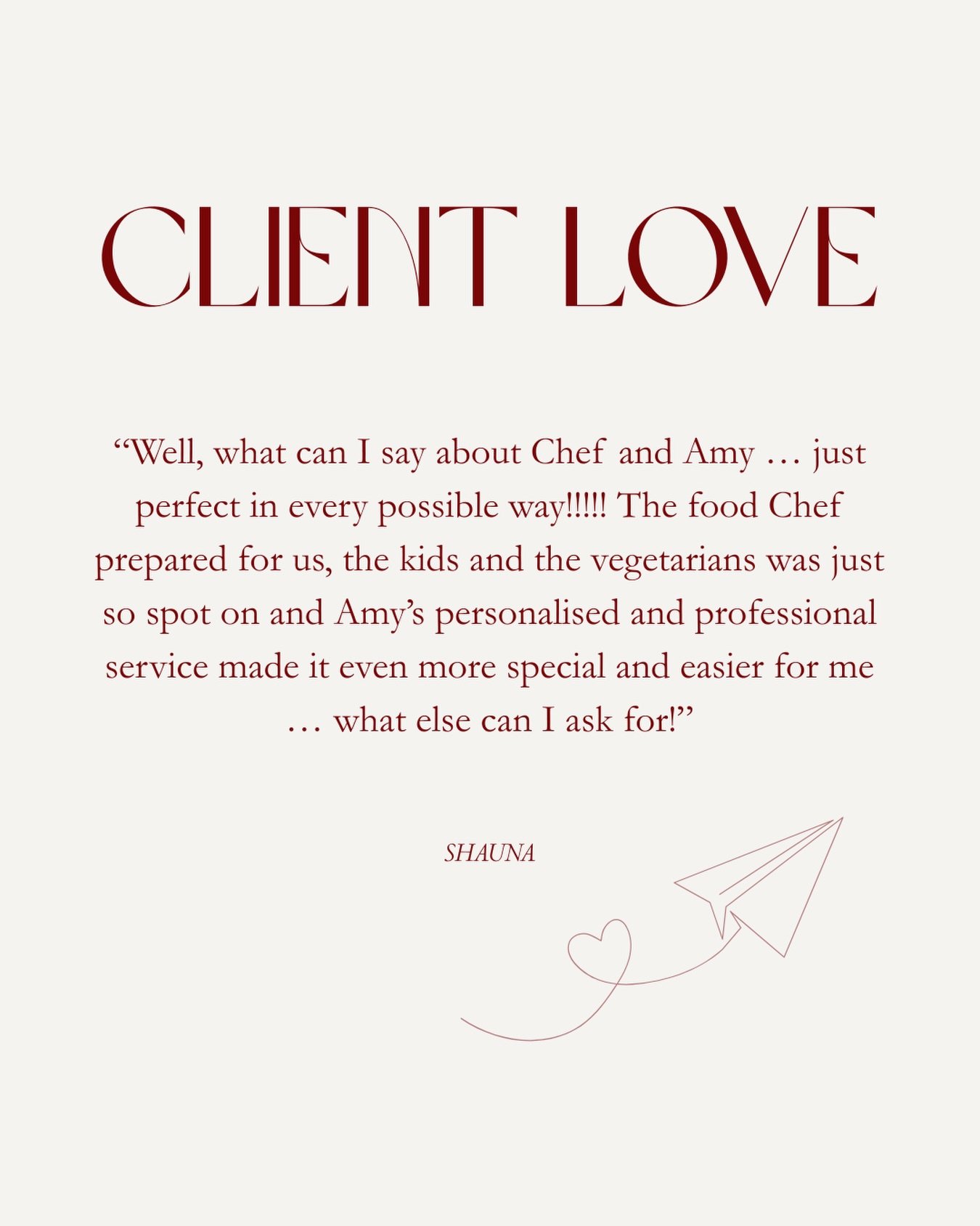 There&rsquo;s nothing better than hearing our Brisbane clients felt completely taken care of.

From wedding catering to corporate events and private parties, our goal is simple: beautiful food, seamless execution and an experience that feels effortle