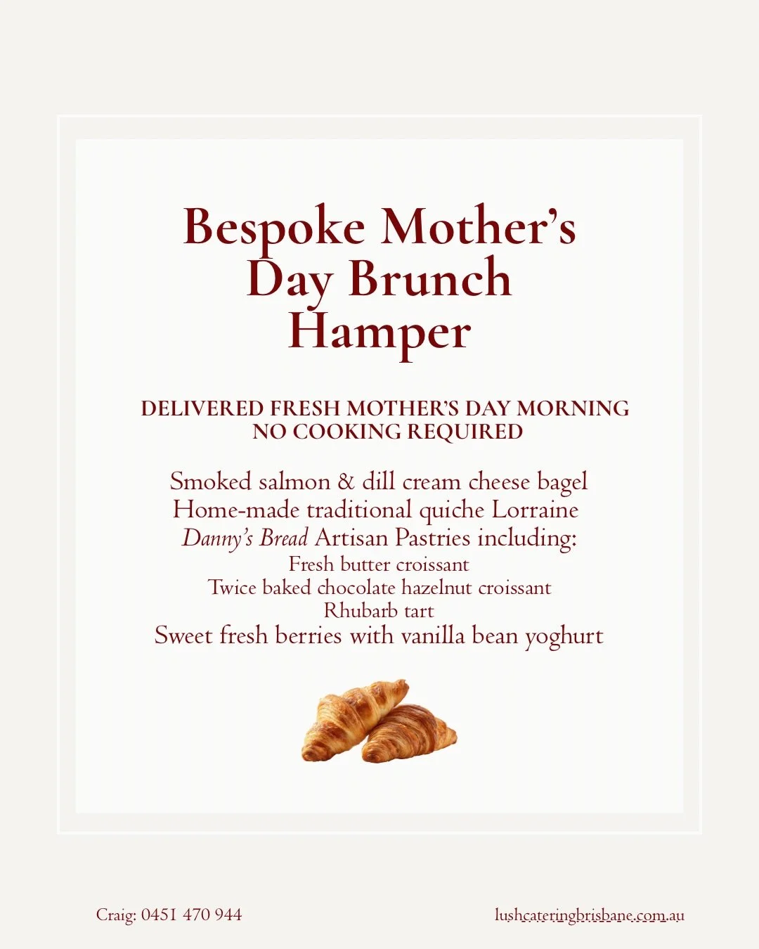 Mother&rsquo;s Day isn&rsquo;t too far off 💐 Make sure you make it a special &amp; fuss free one. Order one of our delivered brunch hampers for the perfect lazy morning 🥐 #mothersdaybrisbane #brisbane #brisbanefood #brisbaneevents