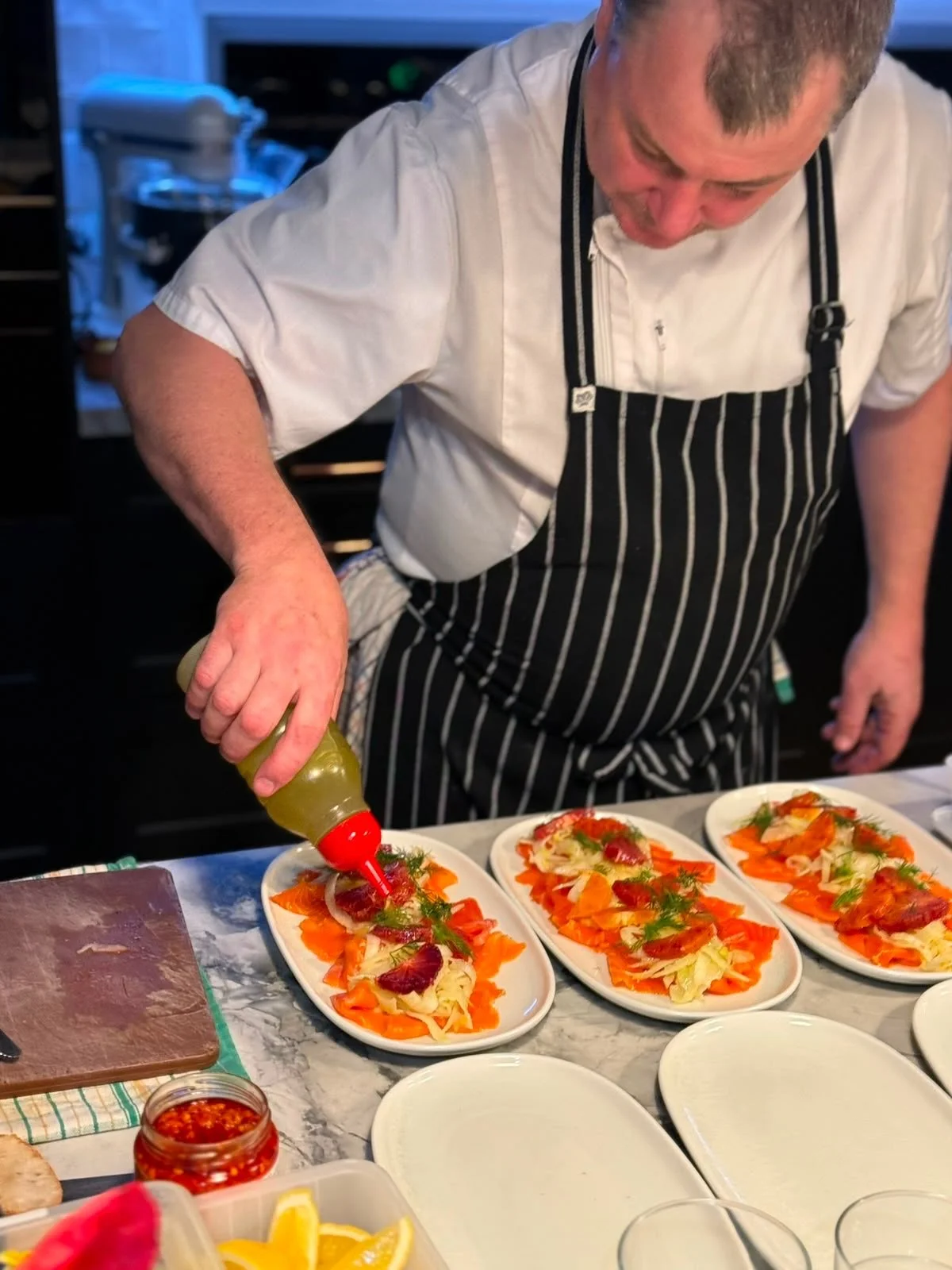 One of the starters from Saturday&rsquo;s seafood dinner was our house citrus cured ocean trout, blood orange, fennel &amp; dill 🍊 We curated a special seafood feast for this wonderful family 🐟🦐🍋 We love coming to your home and serving up delicio