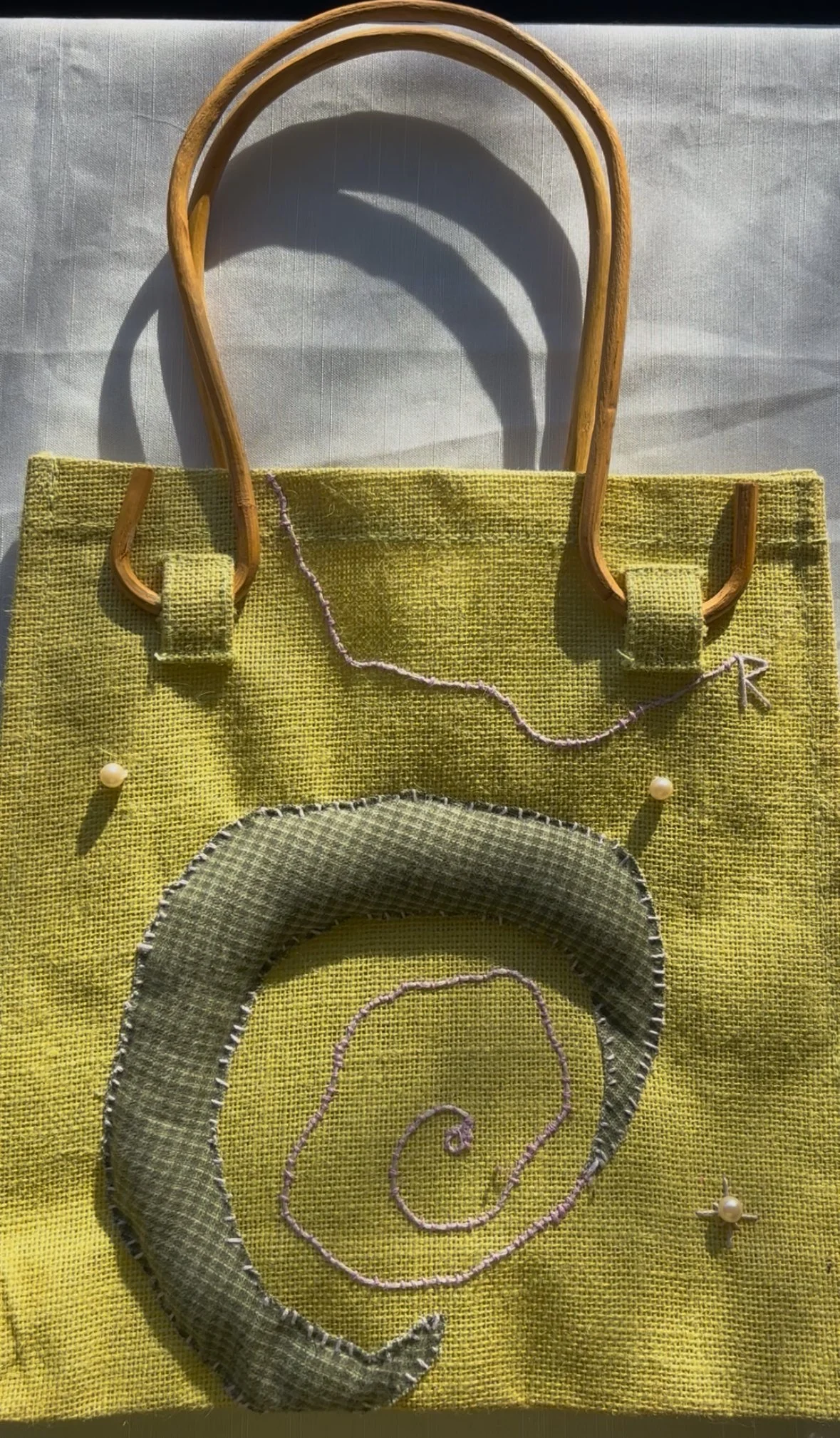 Embroidered Rattan Tote