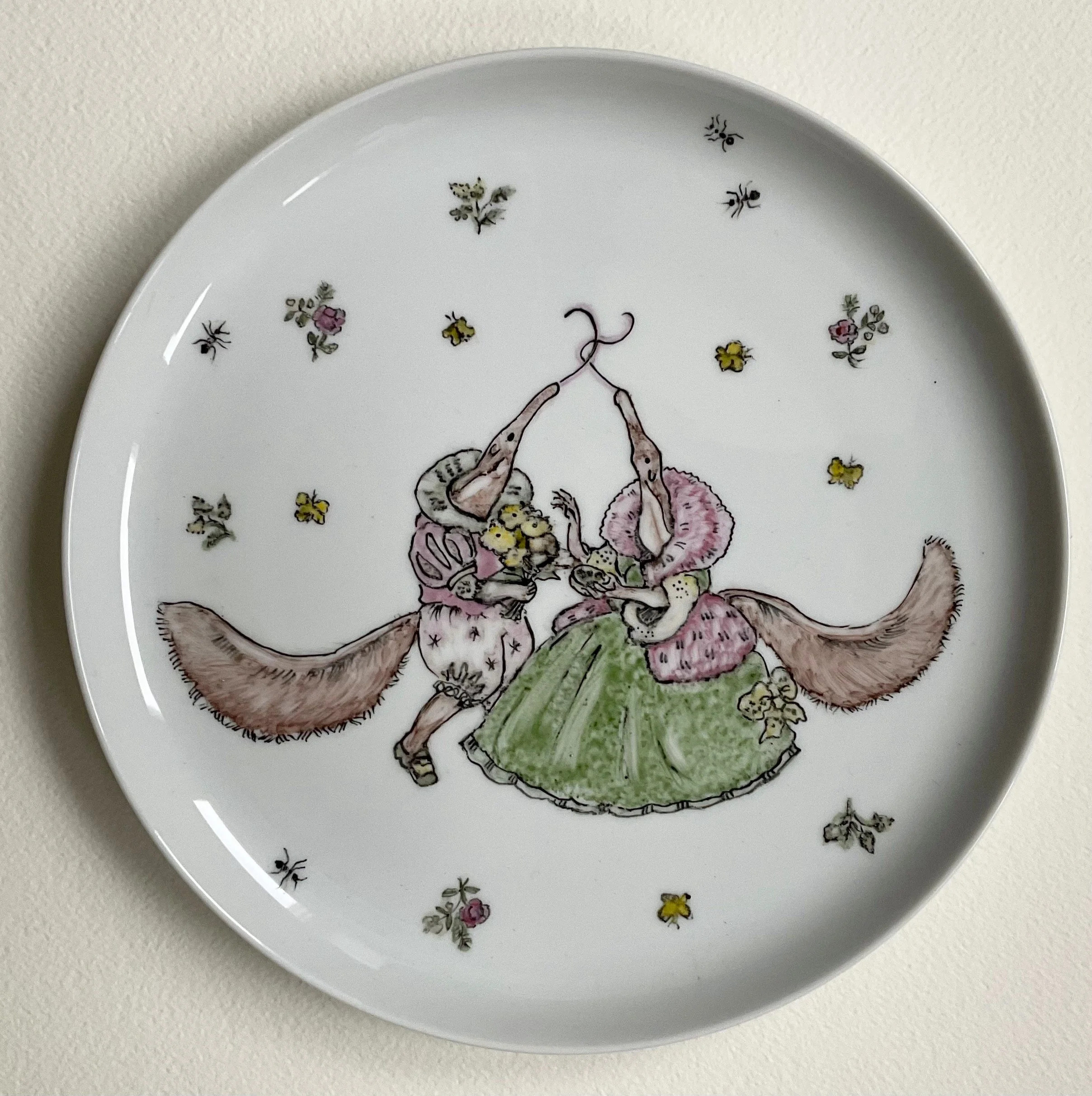 Gallant Anteaters. 2025. Hand-painted on readymade porcelain