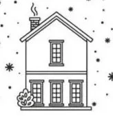 Line icon of a cozy house with falling snow representing artificial snowfall experiences in the Bay Area.