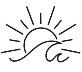 A minimalist line icon drawing of a sun and ocean waves representing summer foam party events in San Jose.