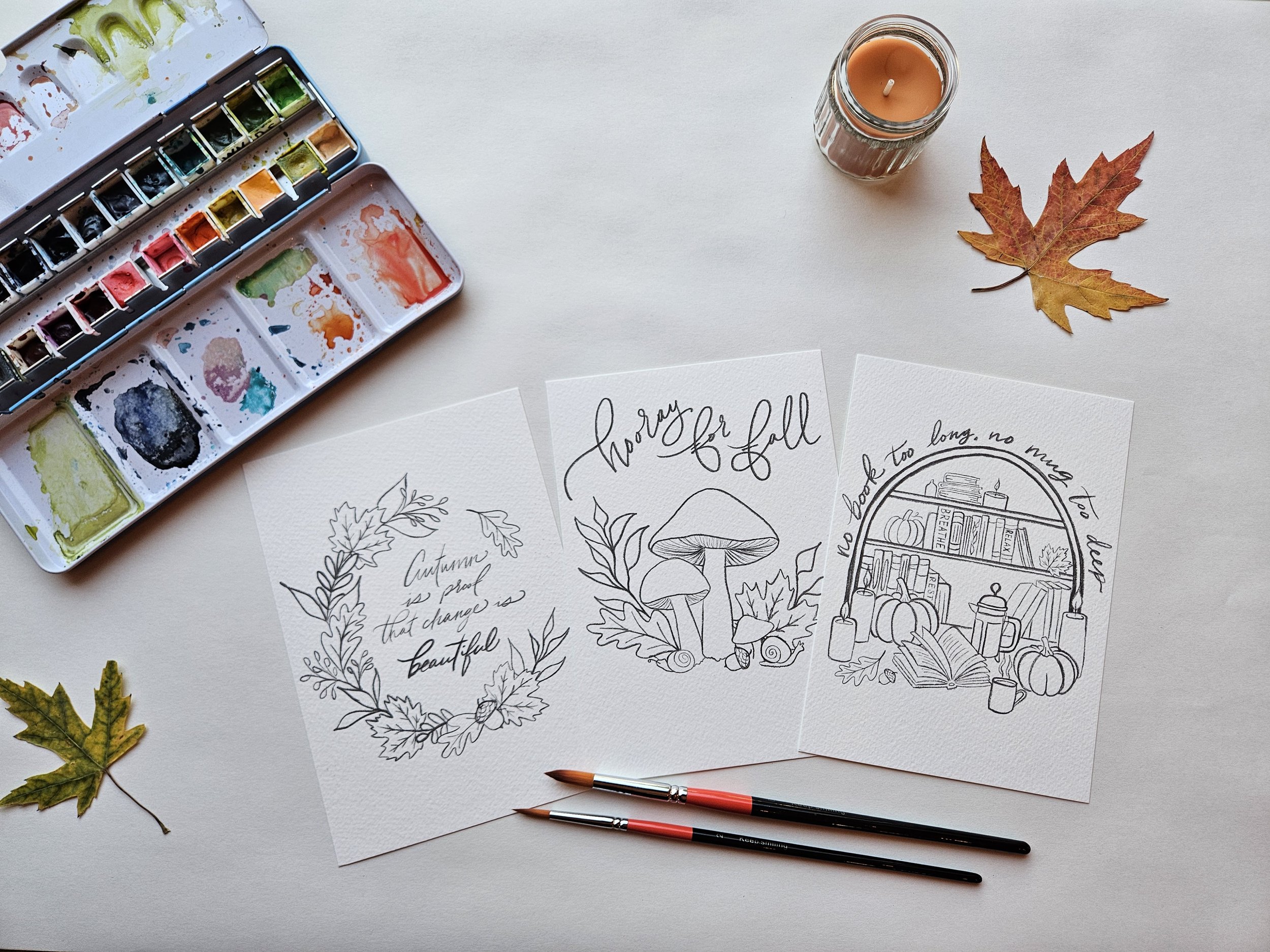 Autumn Watercolor Outlines 5 x 7