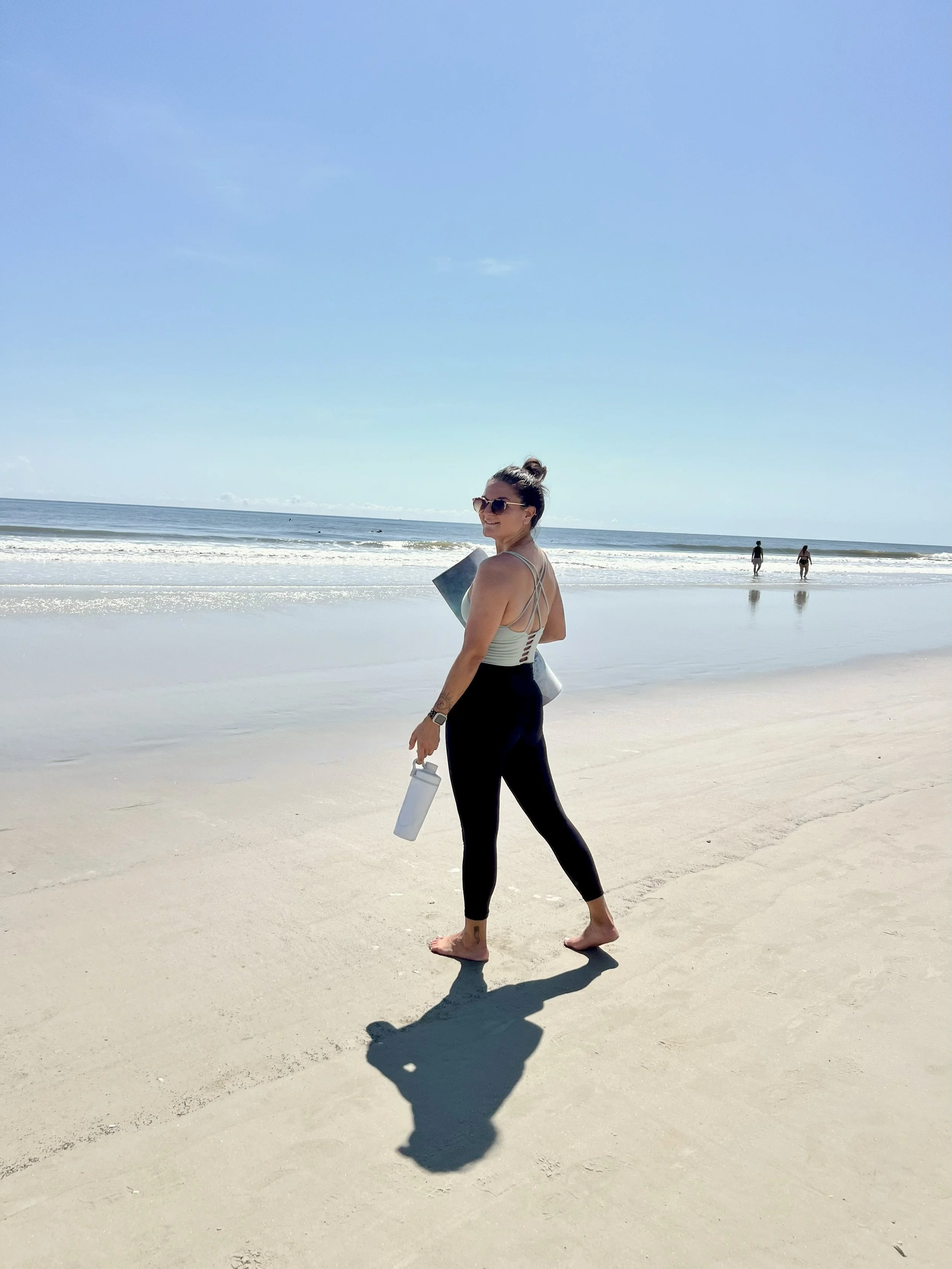 Fit girl for beach yoga